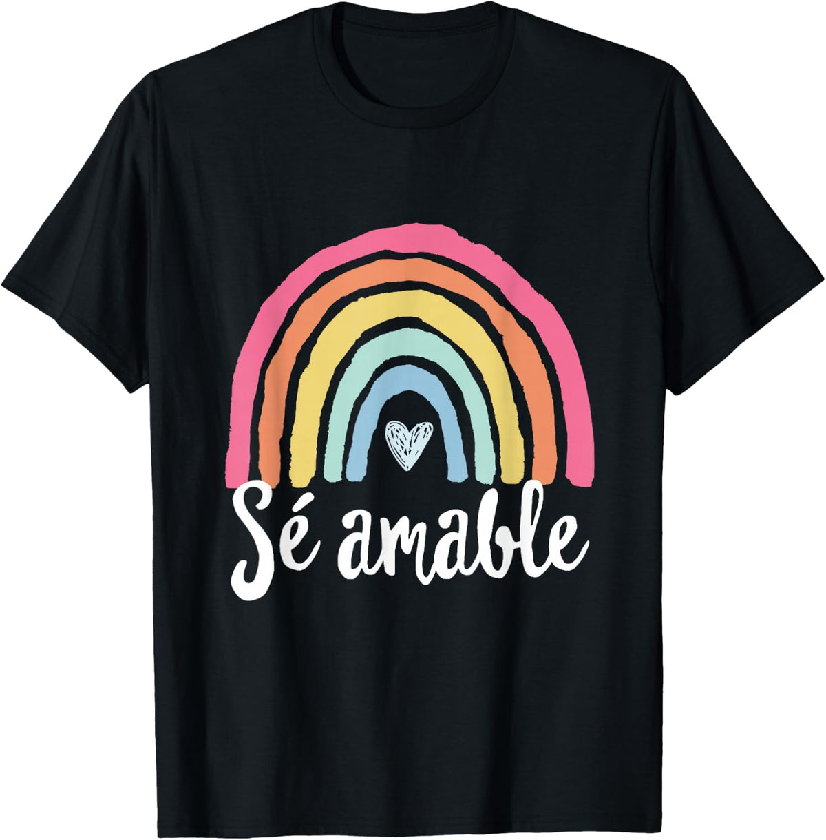 Sé amable Spanish Bilingual Teacher Be Kind Boho Rainbow T-Shirt - Black