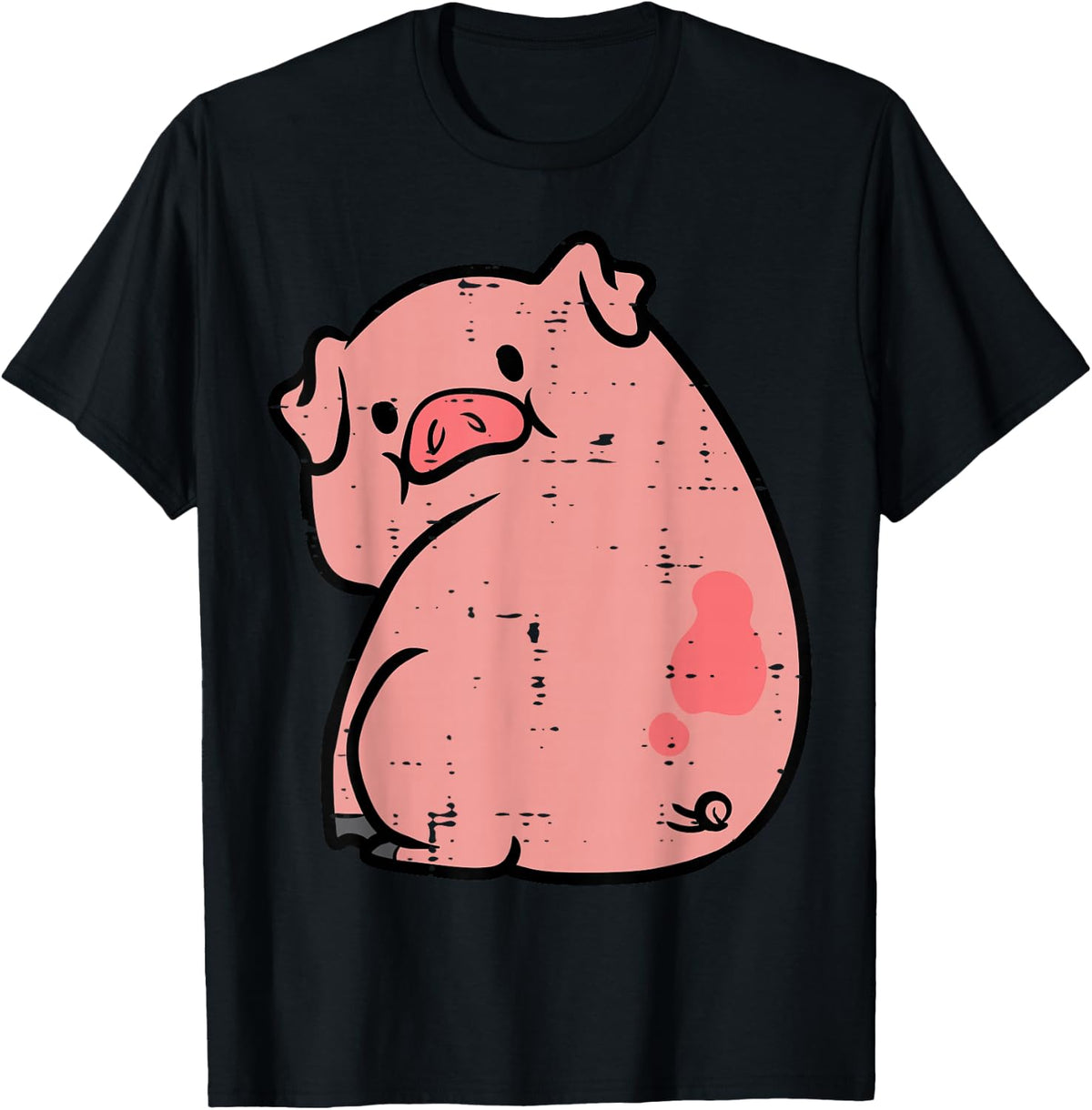 Pig Looking Back Cute Hog Piggyback Meme Joke Funny T-Shirt Tee Men Women Kids - Black