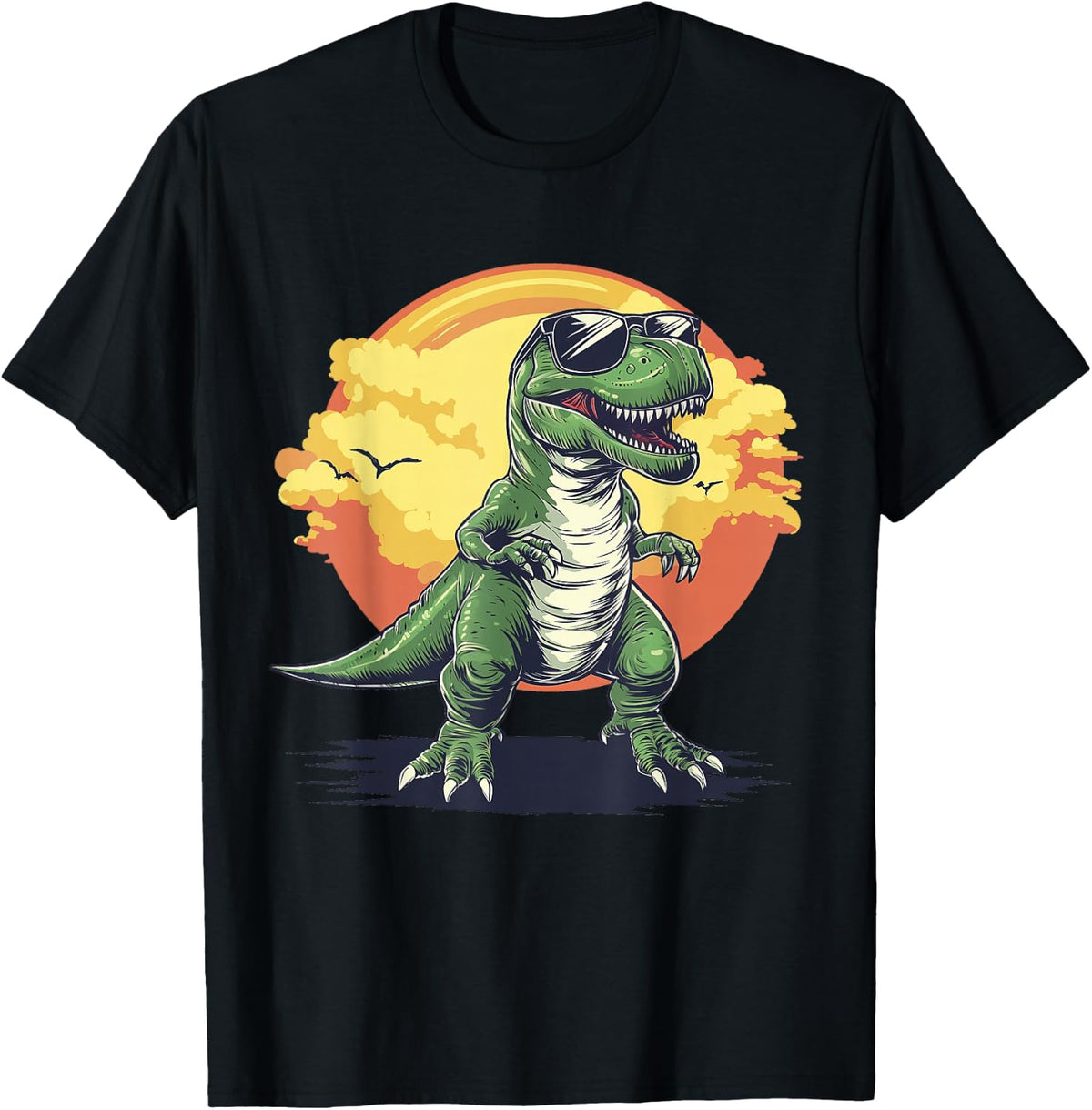 Trex Dinosaur Dino Wearing Sunglasses Funny Graphic T-Shirt - Black