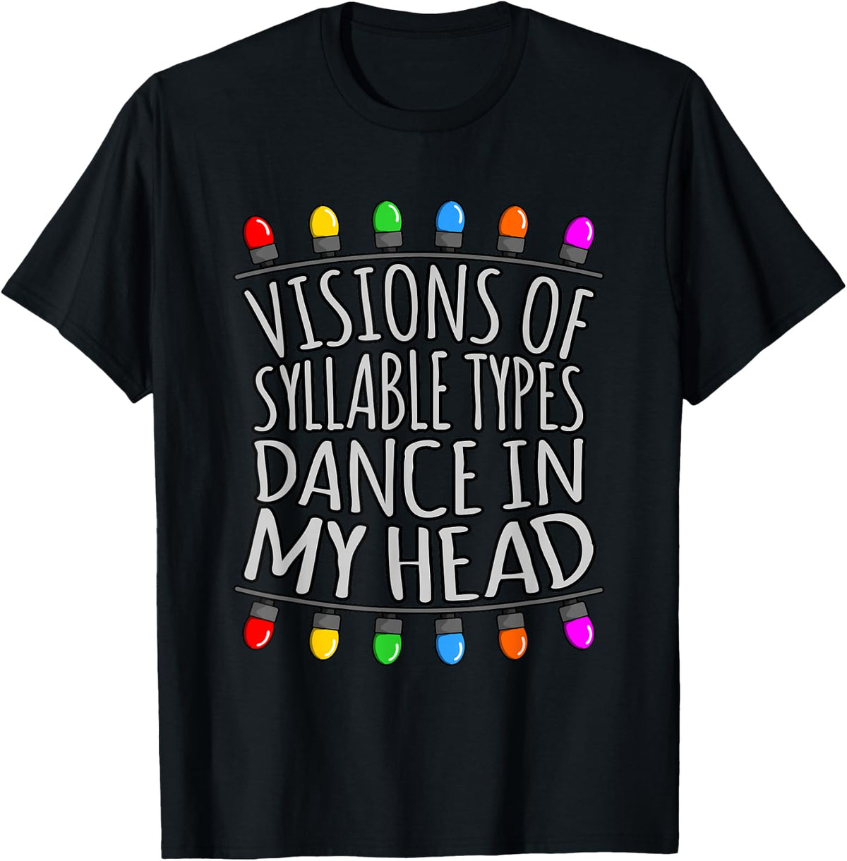 Visions Of Syllable Types Dyslexia Awareness Silver Graphic T-Shirt - Black