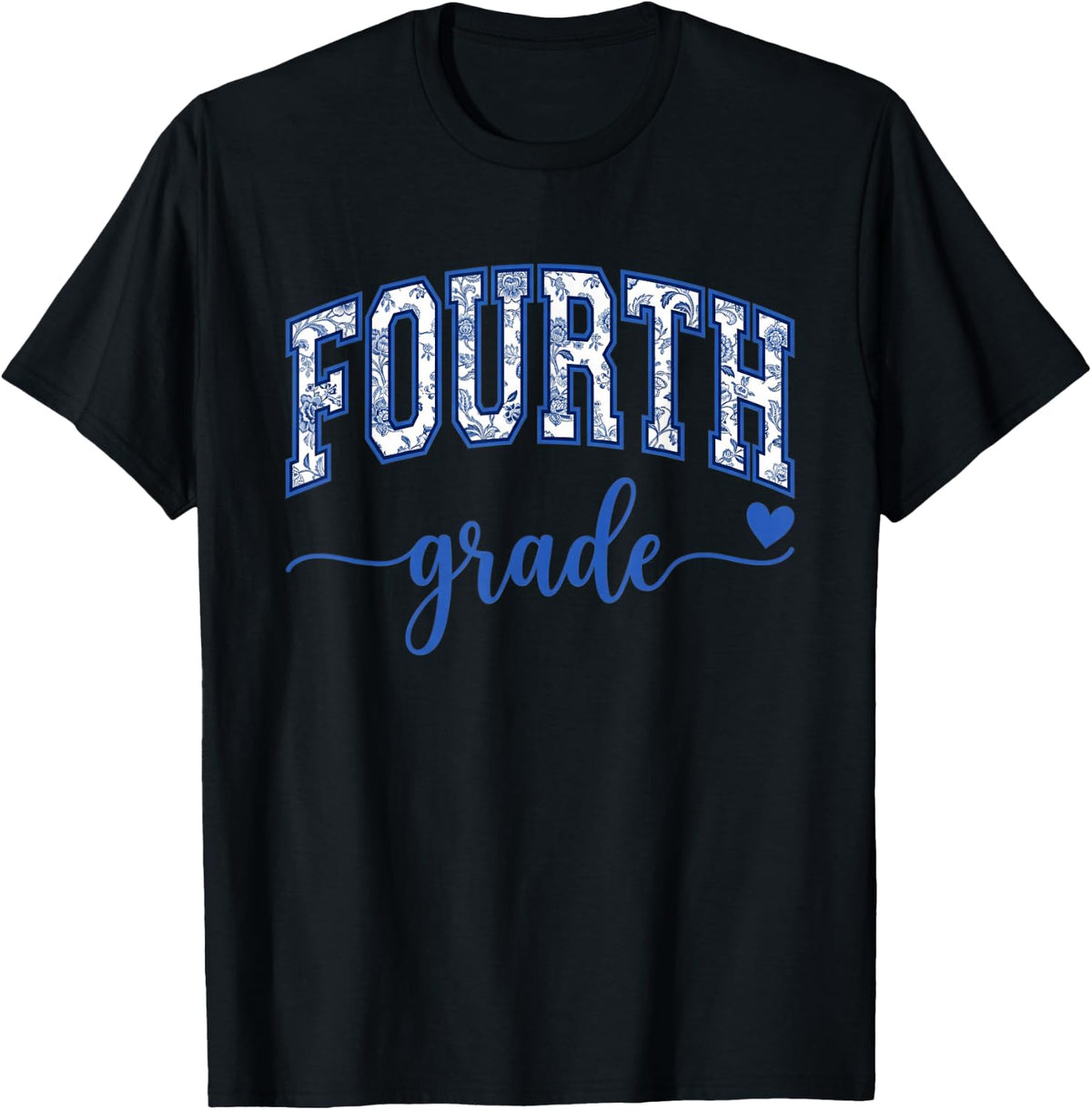 Fourth Grade Floral Back to School Student Girls T-Shirt - Black