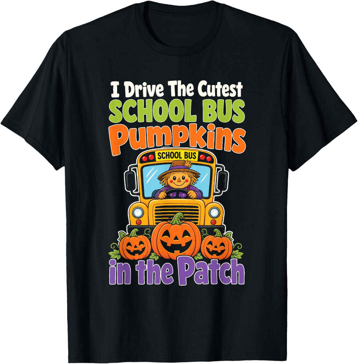 School Bus Driver Halloween Cute Pumpkin Patch Ride T-Shirt - Black