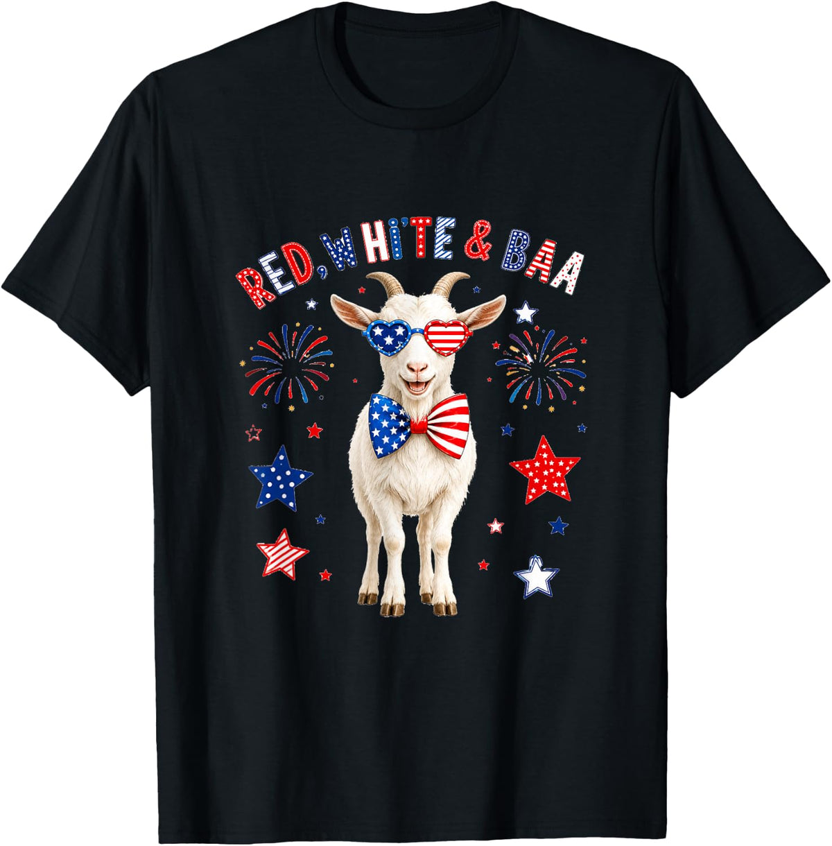 Red White and Goat Sound 4th of July US Flag Funny Farmer T-Shirt - Black