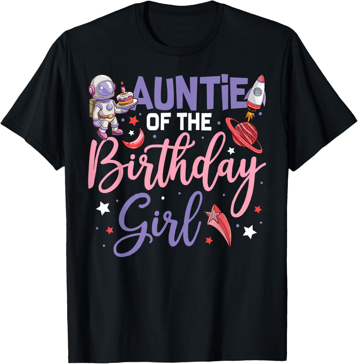 Two The Moon Auntie of The Birthday Girl Astronaut Space Tee T-Shirt for Family - Black