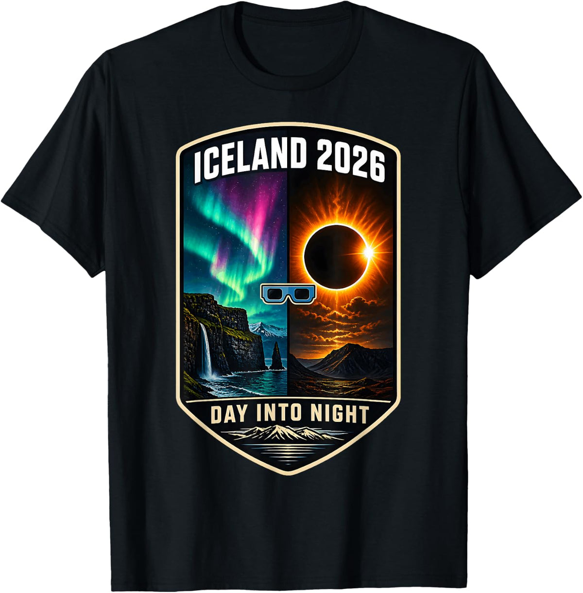Iceland Day Night Total Solar Eclipse 2026 T-Shirt - Black