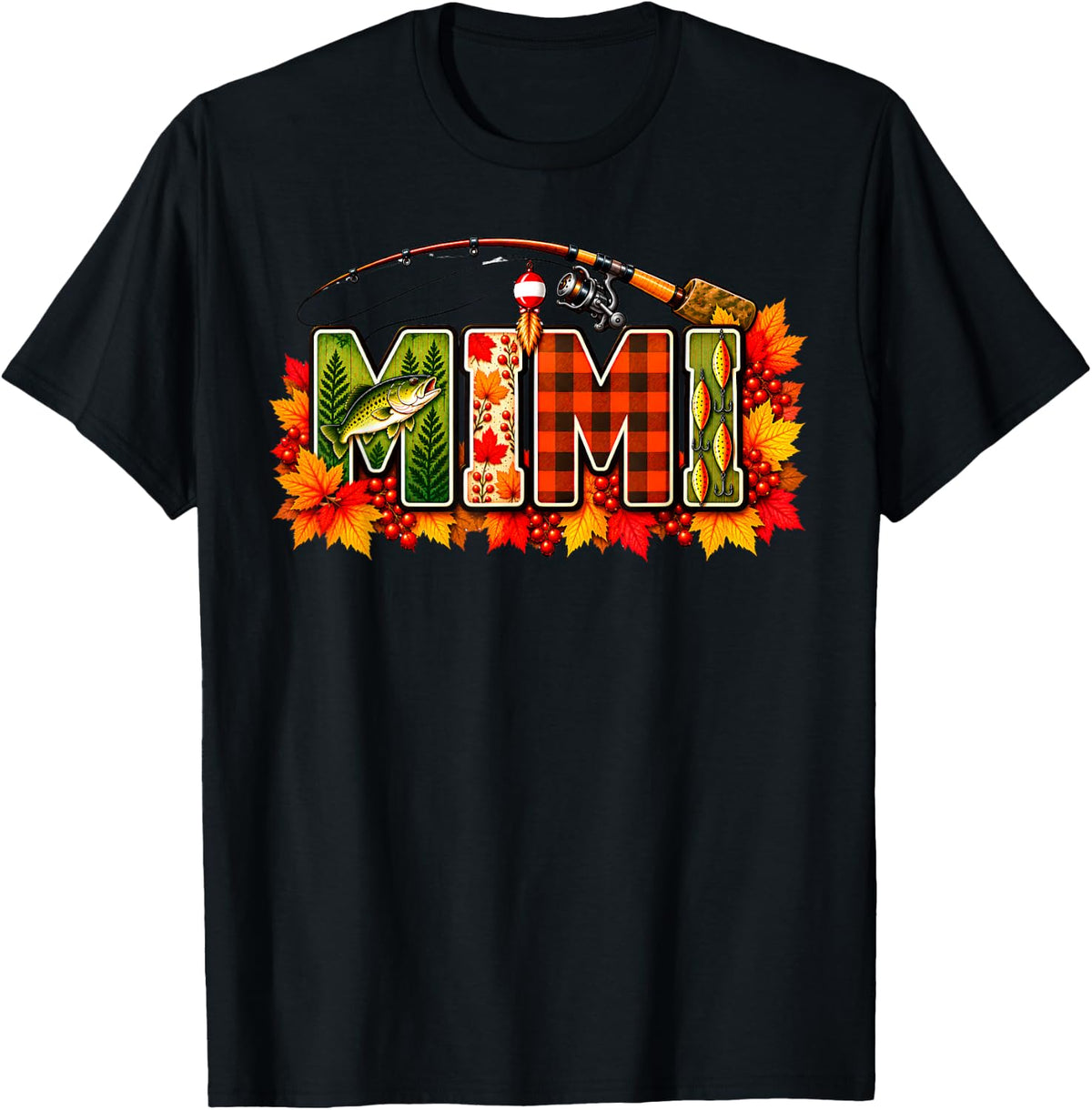 Thanksgiving Fishing Mimi Fall Autumn Bass Birthday Family T-Shirt - Black