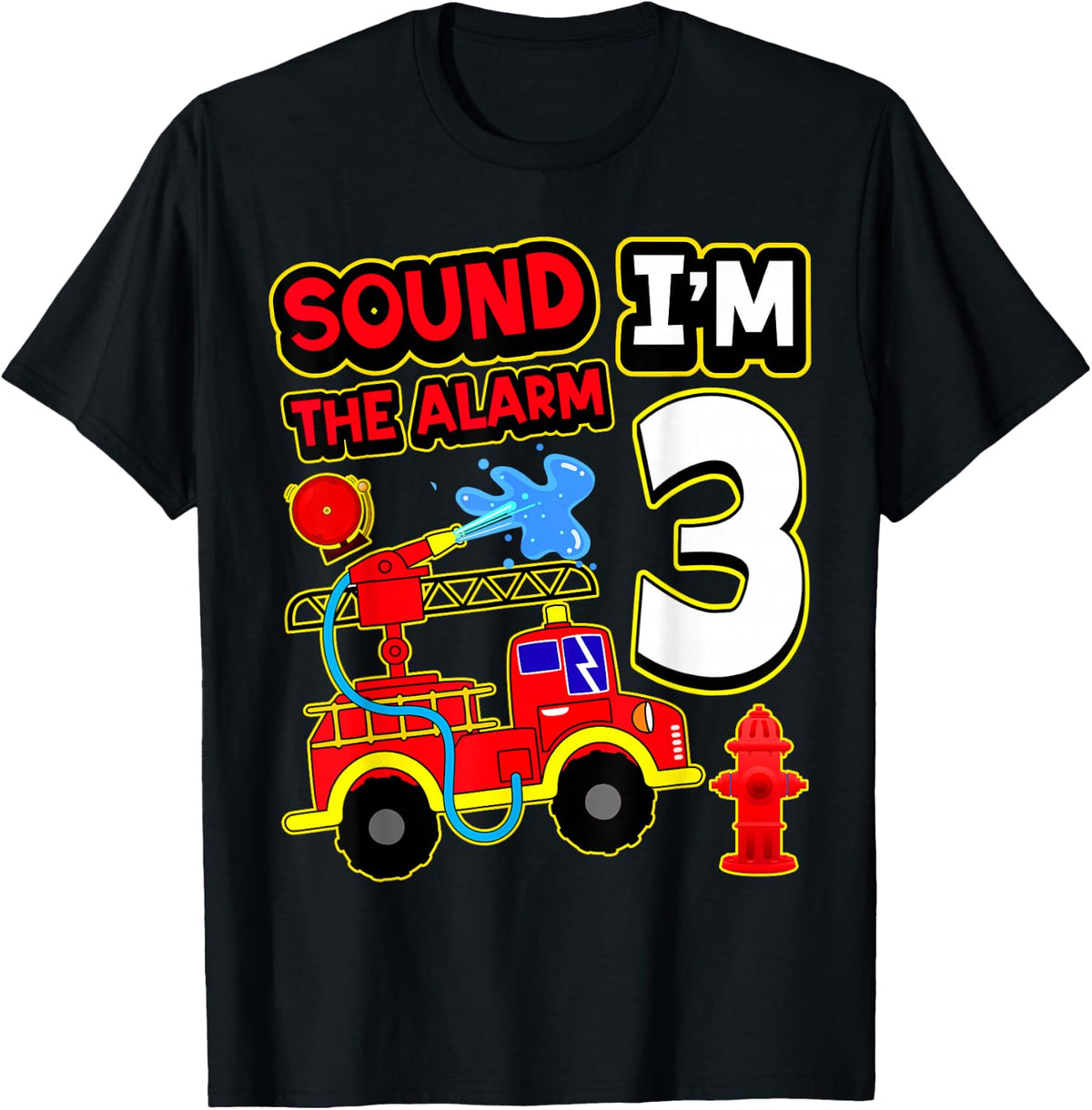 Kids 3rd Birthday Boy Fire Truck 3 Year Old Firefighter T-Shirt - Black