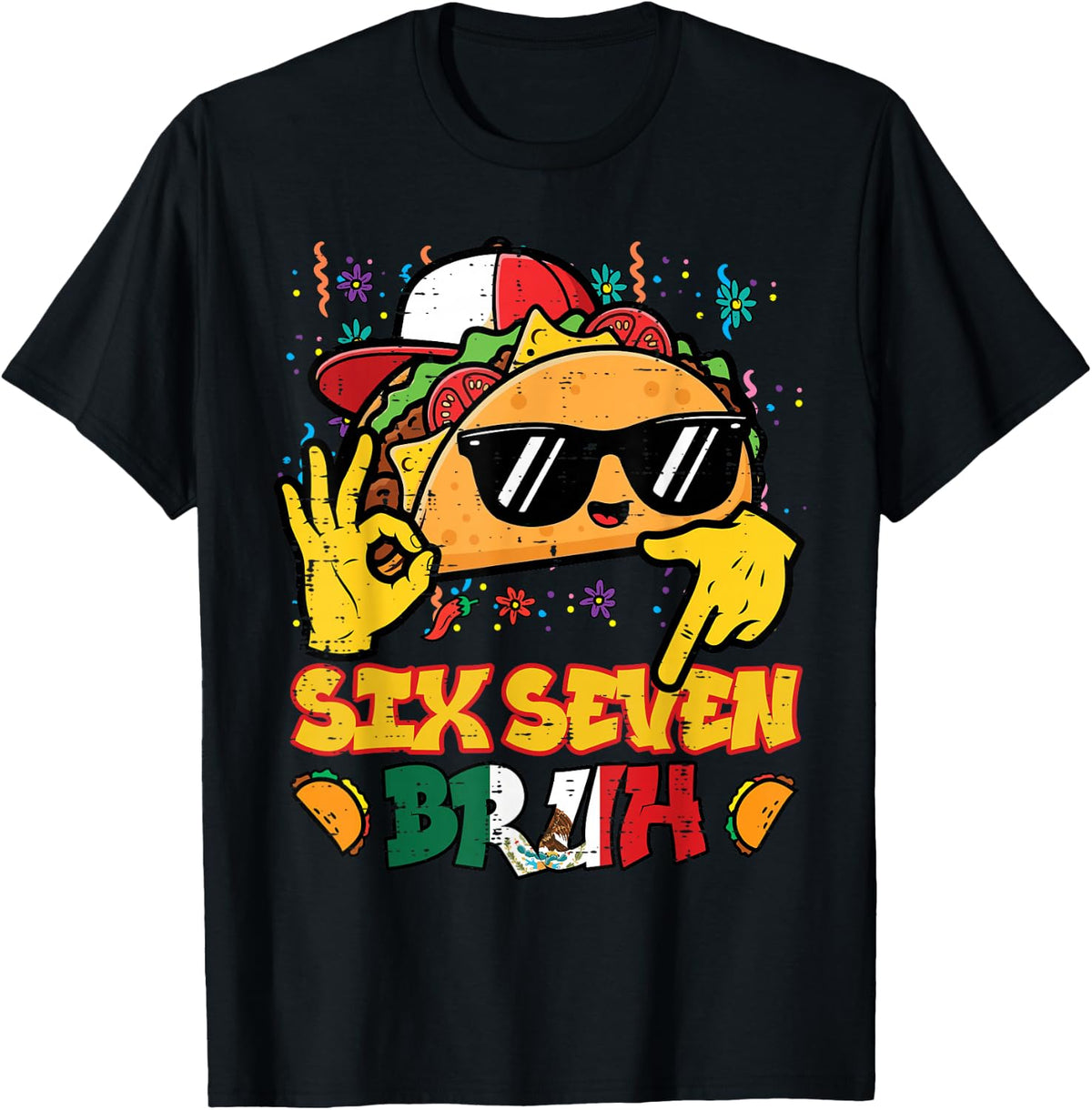 Cinco De Mayo Taco Six Seven Bruh Fiesta Tees T Shirts Boys Kids Youth 6 7 Birthday - Black