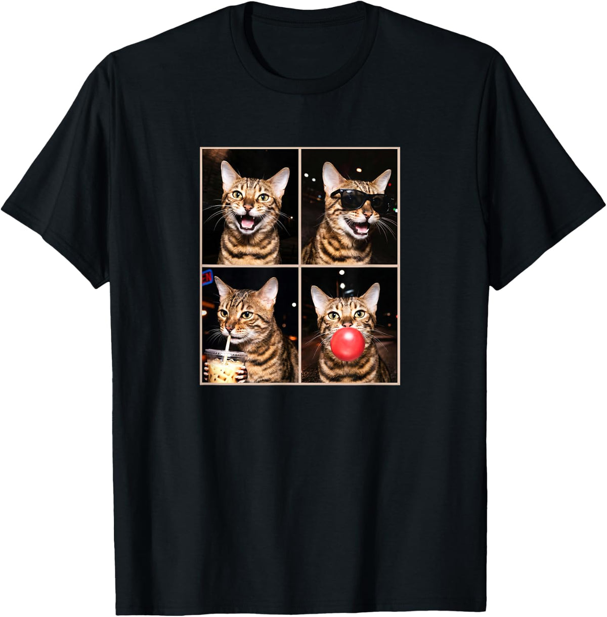 Funny Photo Booth Meme Bengal cat T-Shirt - Black