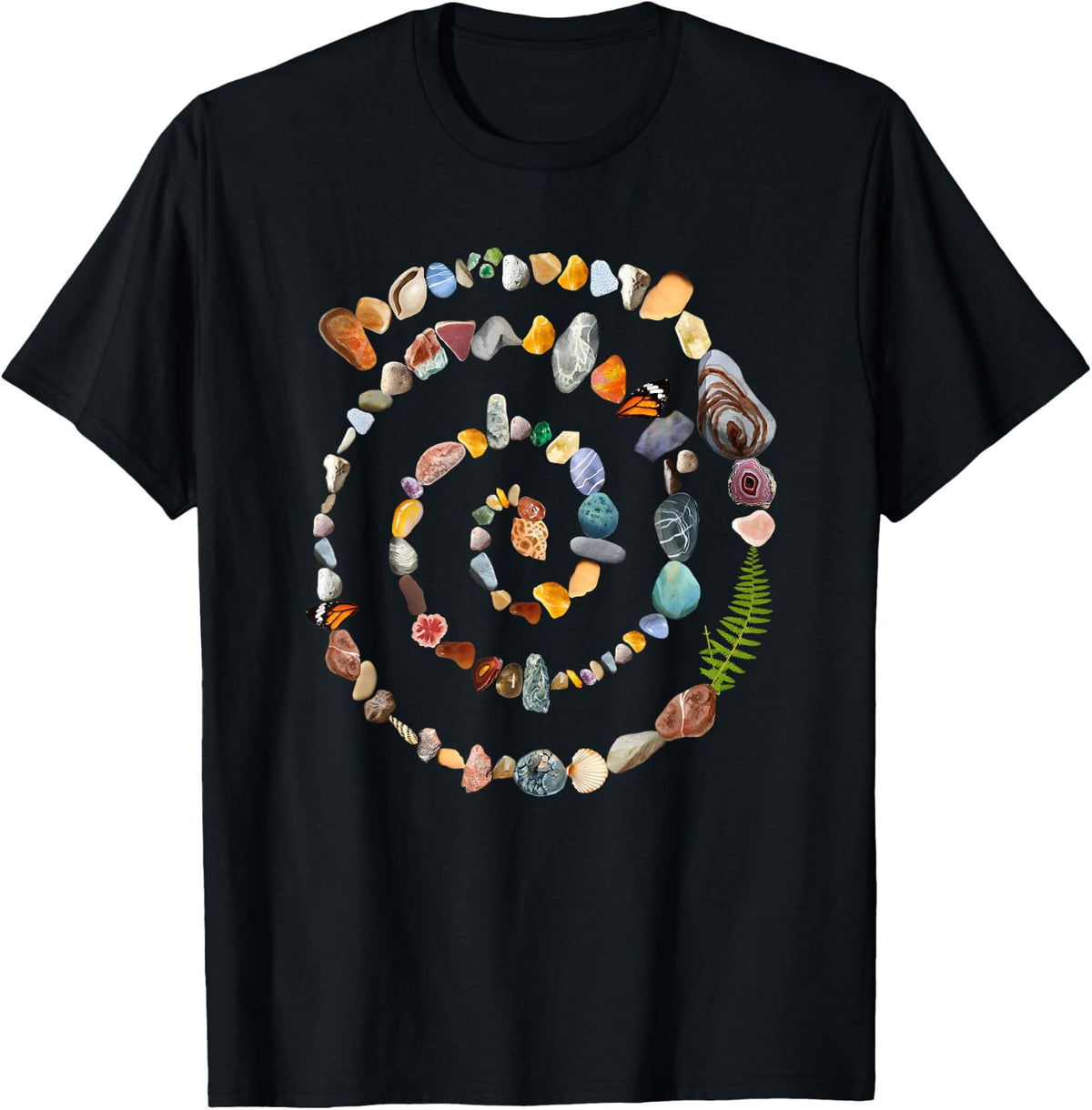 Nature Spiral 90s Ocean Stones Gems Coastal Naturecore T-Shirt - Black