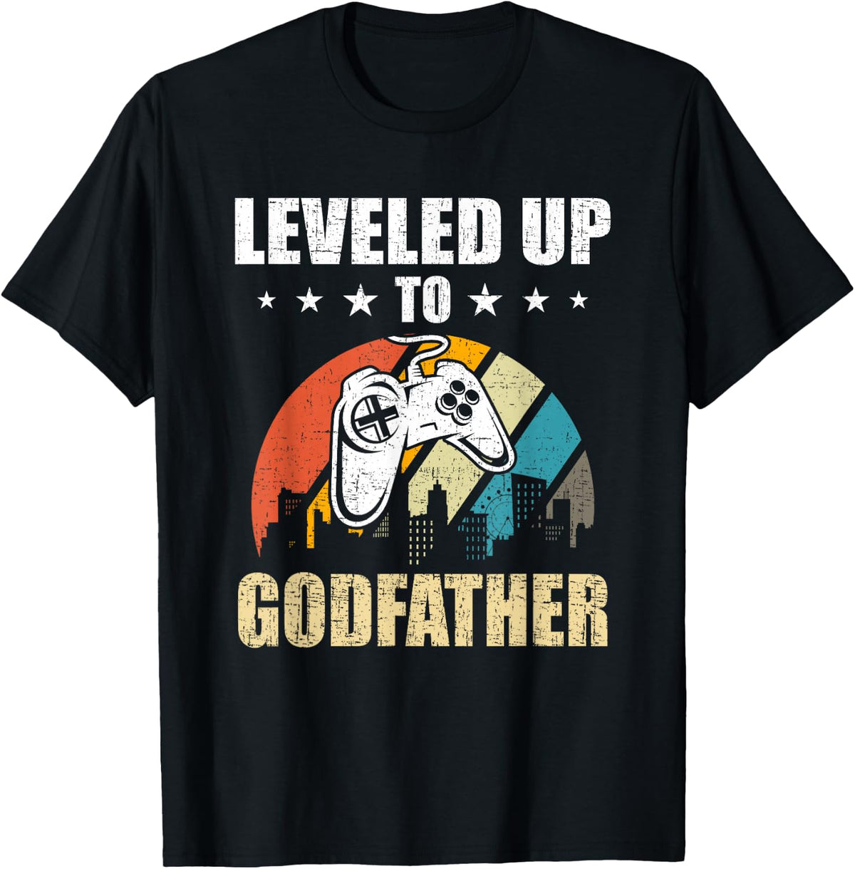 Leveled up to Godfather Video Gamer Gaming T-Shirt - Black
