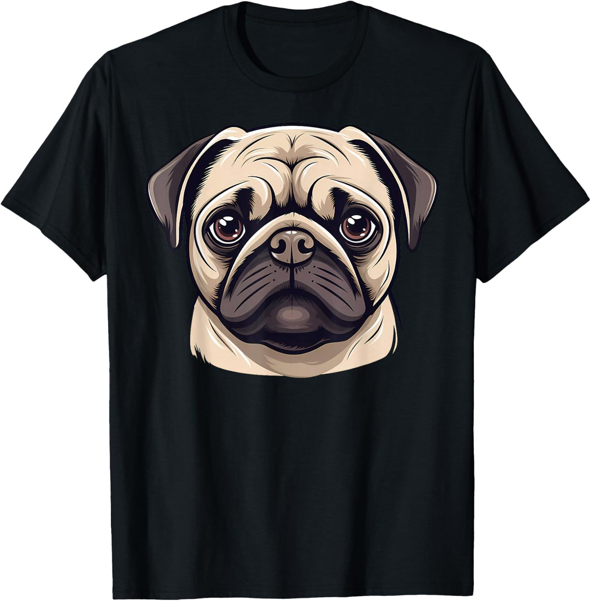 Cute Pug Face Cartoon Puppy Dog Lover Tees T Shirts For Men Women Kids - Black