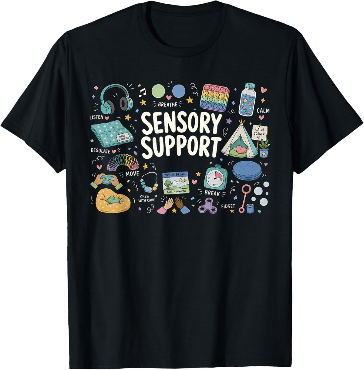 Sensory Support Occupational Therapist Behavior Therapy ABA T-Shirt - Black