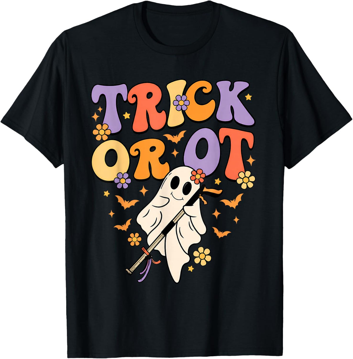 Trick Or OT Funny Ghost Occupational Therapist Halloween T-Shirt - Black
