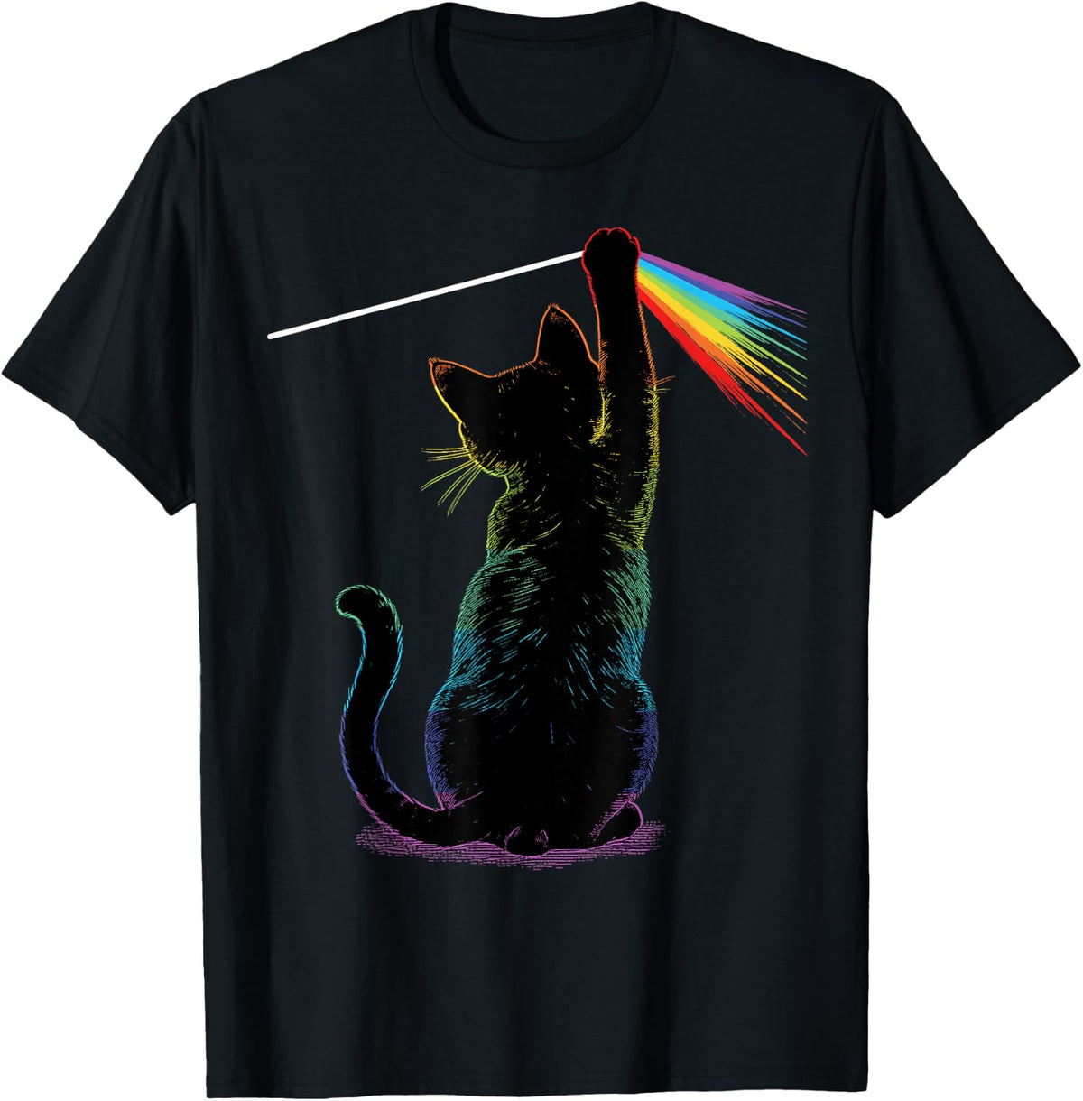 Black Cat Rainbow Light Prism Science Lover Physics LGBT T-Shirt - Black