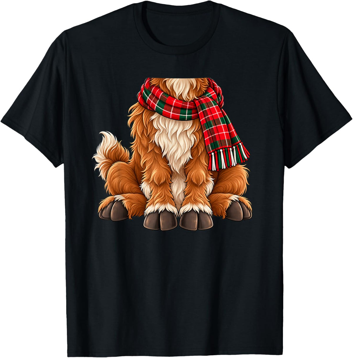 Highland Cow Kids Men Women Brown Deer Costume Christmas T-Shirt - Black