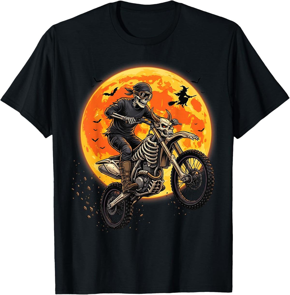 Halloween Skeleton Dirtbike Racing Dirt Bike Motocross Biker T-Shirt - Black
