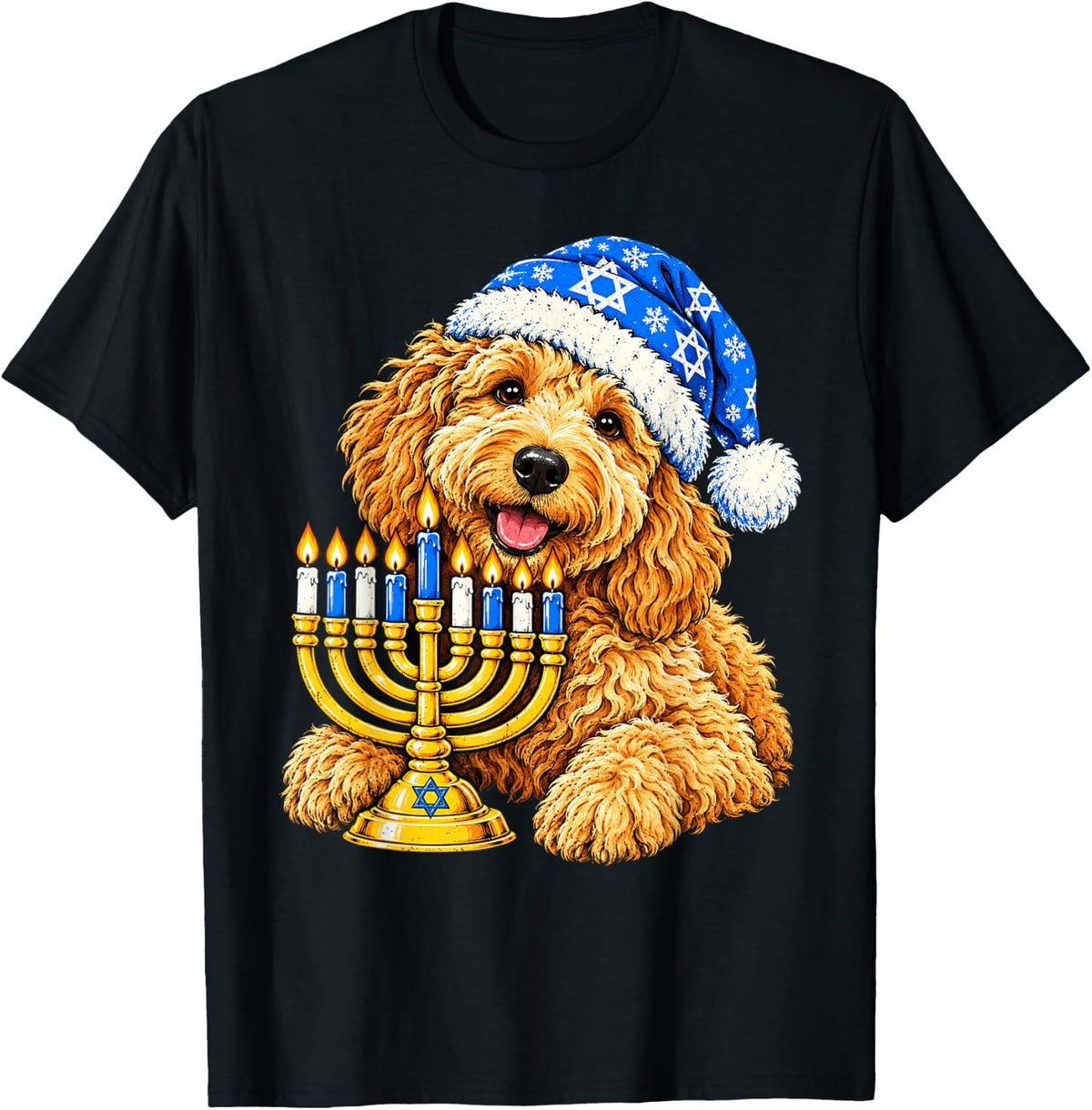 Hanukkah Dog Goldendoodle Chanukah Jewish Jew Hebrew Culture T-Shirt - Black