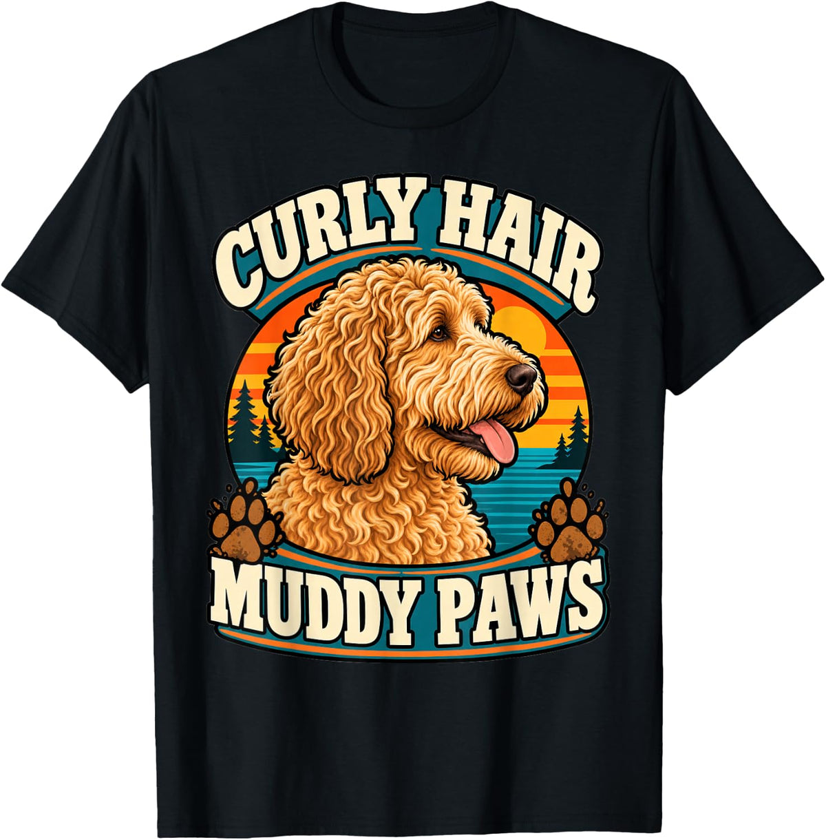 Goldendoodle Curly Hair Muddy Paws Dog Dad Funny Pup T-Shirt - Black