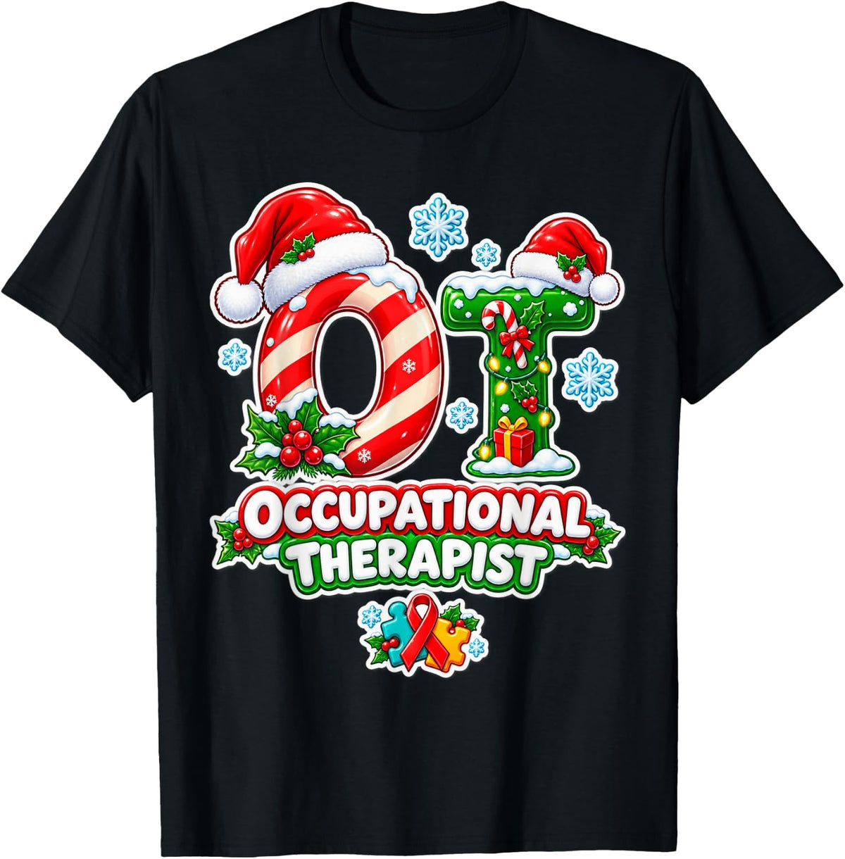 Occupational Therapist Christmas OT Healthcare Worker T-Shirt - Black