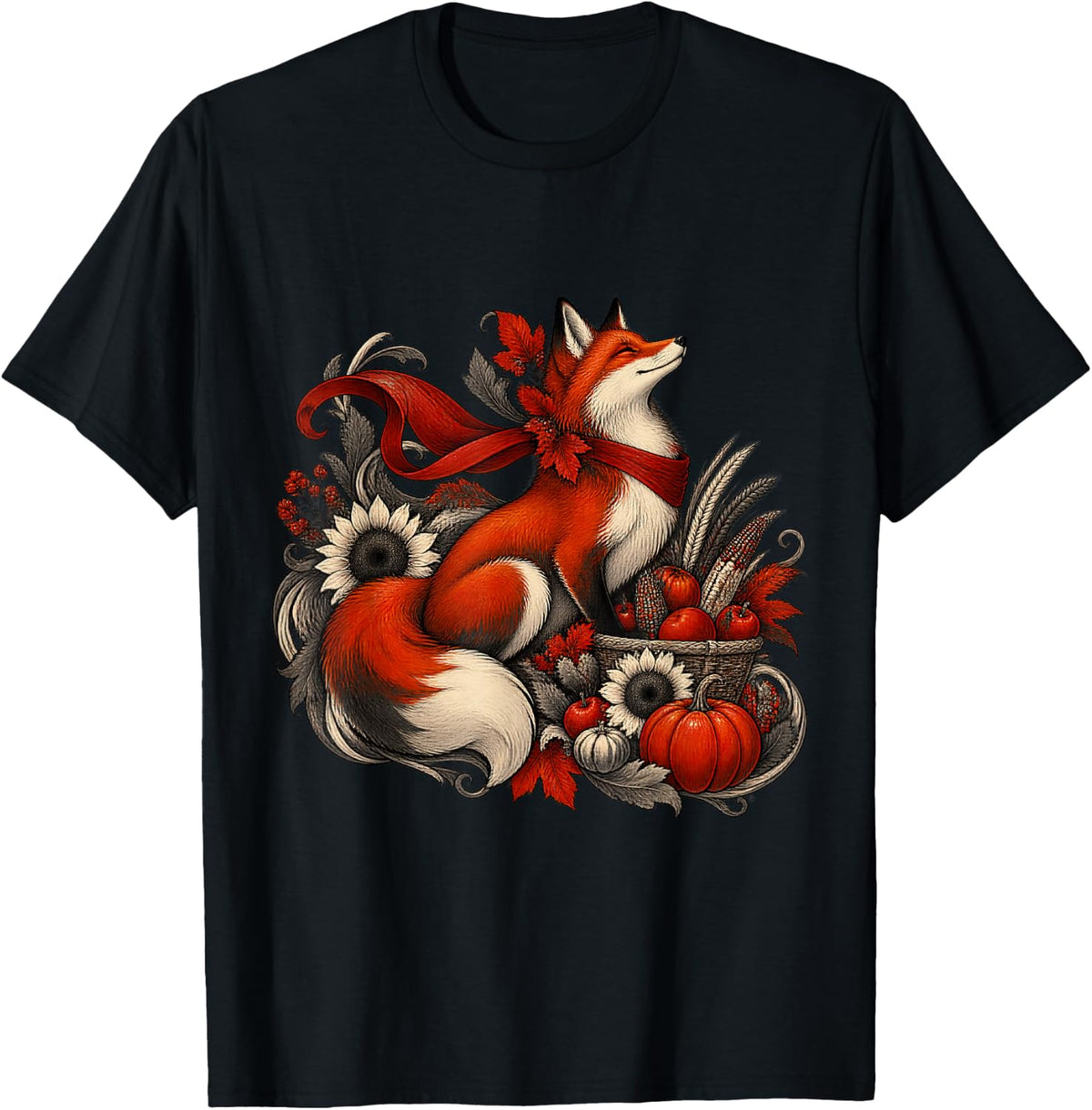 Proud Autumn Fox Harvest Celebration T-Shirt - Black