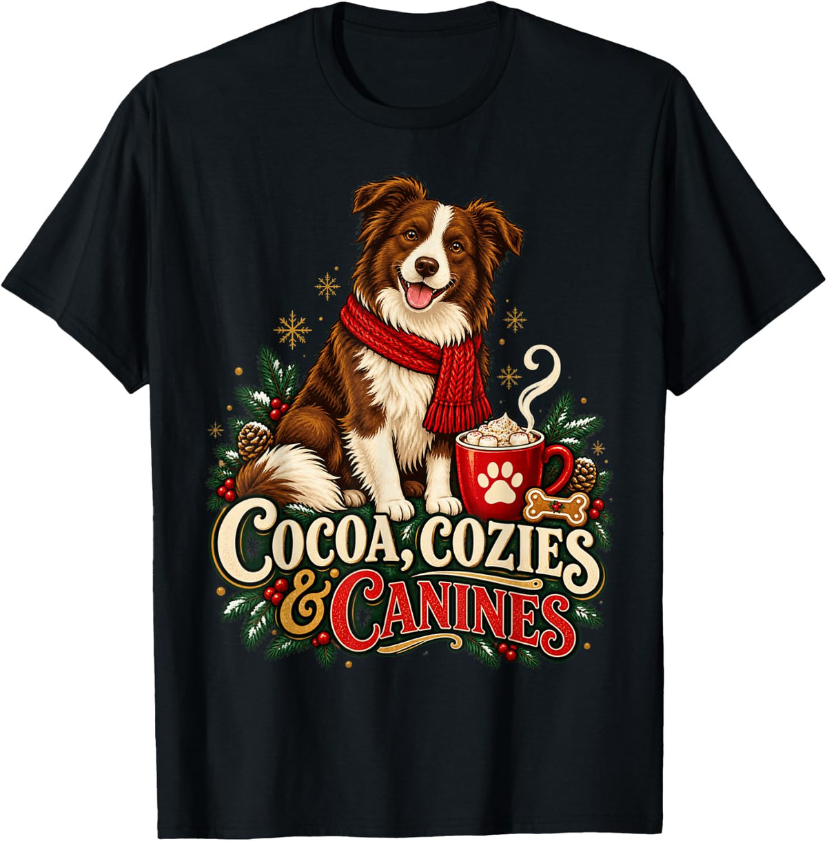 Cocoa Cozies and Canines Border Collie T-Shirt - Black