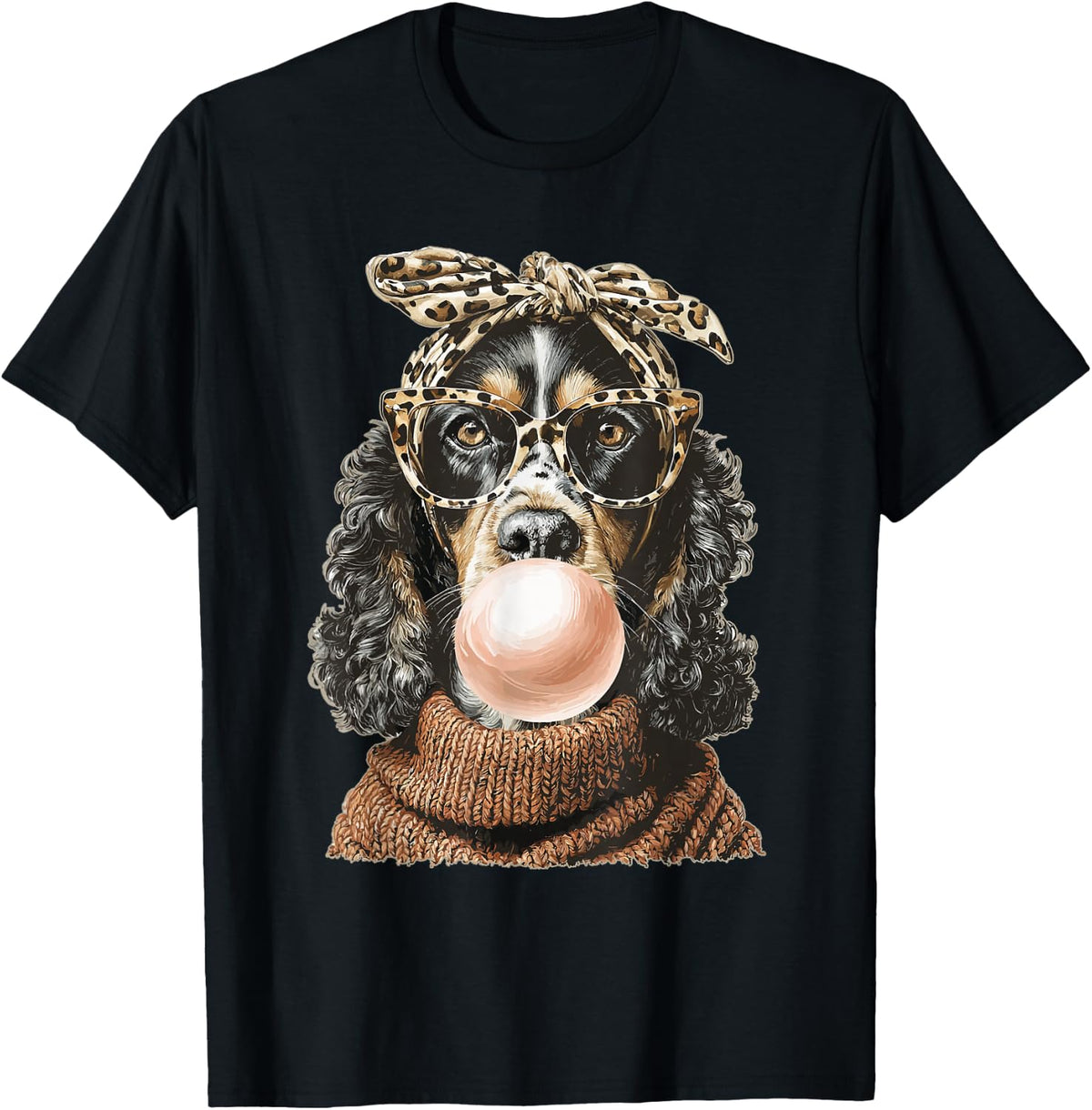 Black Cocker Spaniel with Bubblegum Coquette Bow Autumn Dog T-Shirt - Black