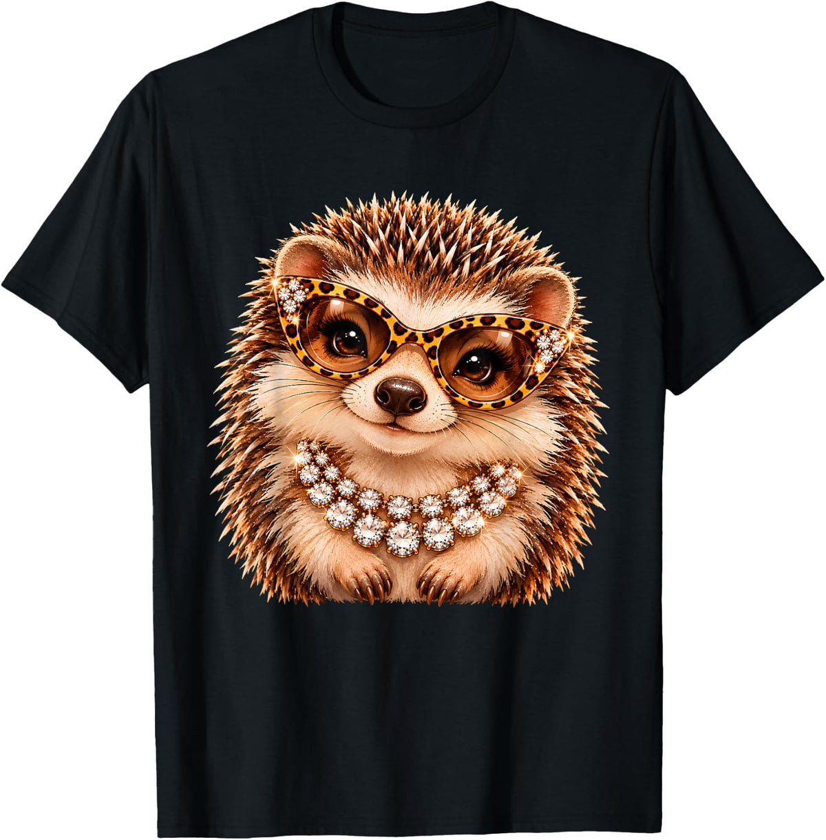 Glam Hedgehog Leopard Sunglasses Boujee Feline Animal Sassy T-Shirt - Black