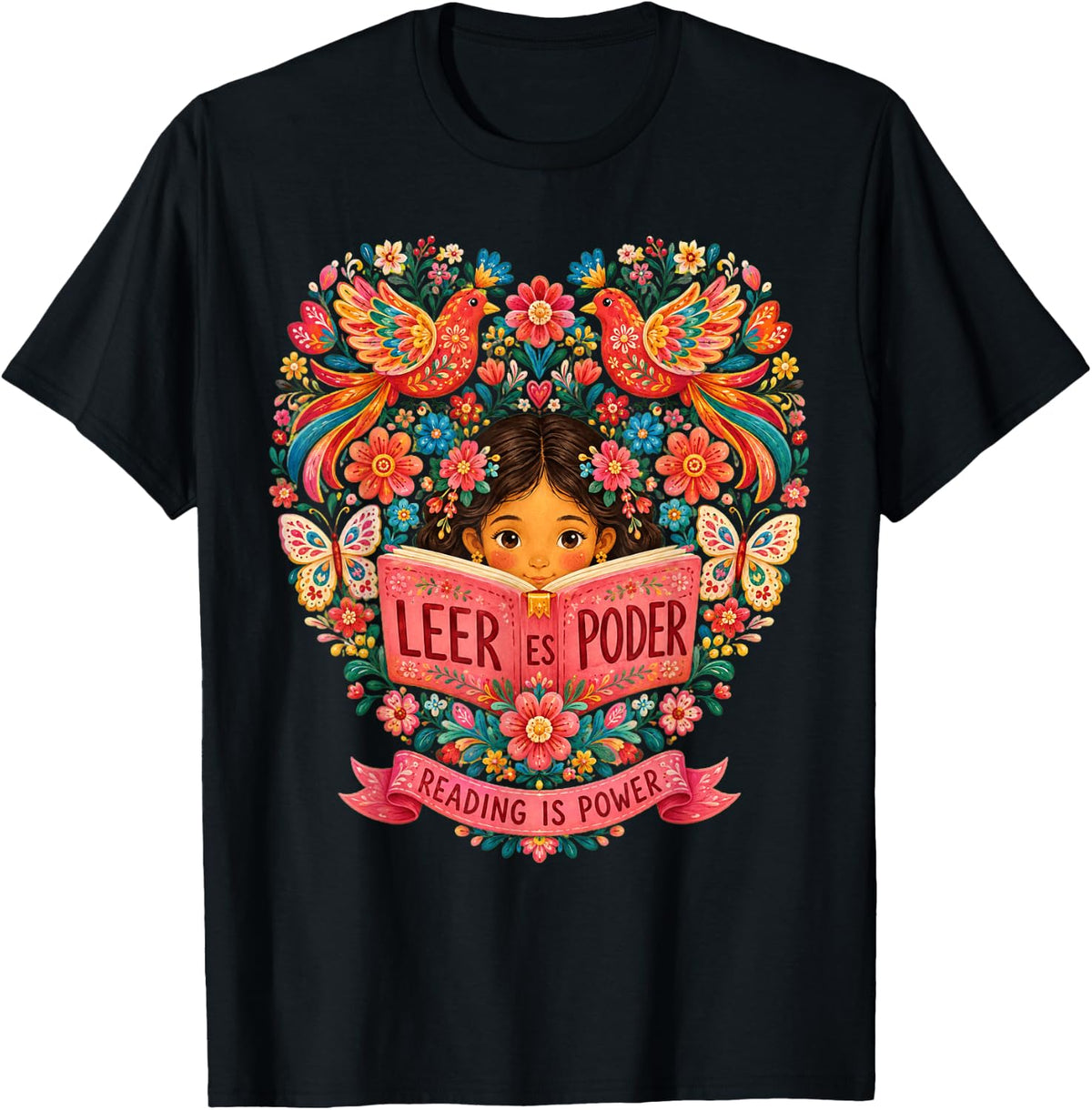 Leer ES Poder Tshirt Mexico Reading Floral Hispanic Heritage T-Shirt - Black