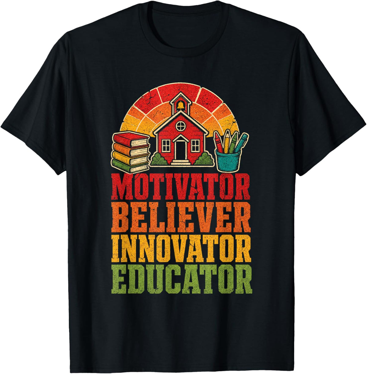 Retro Elementary Teacher Motivator Believer Innovator T-Shirt - Black