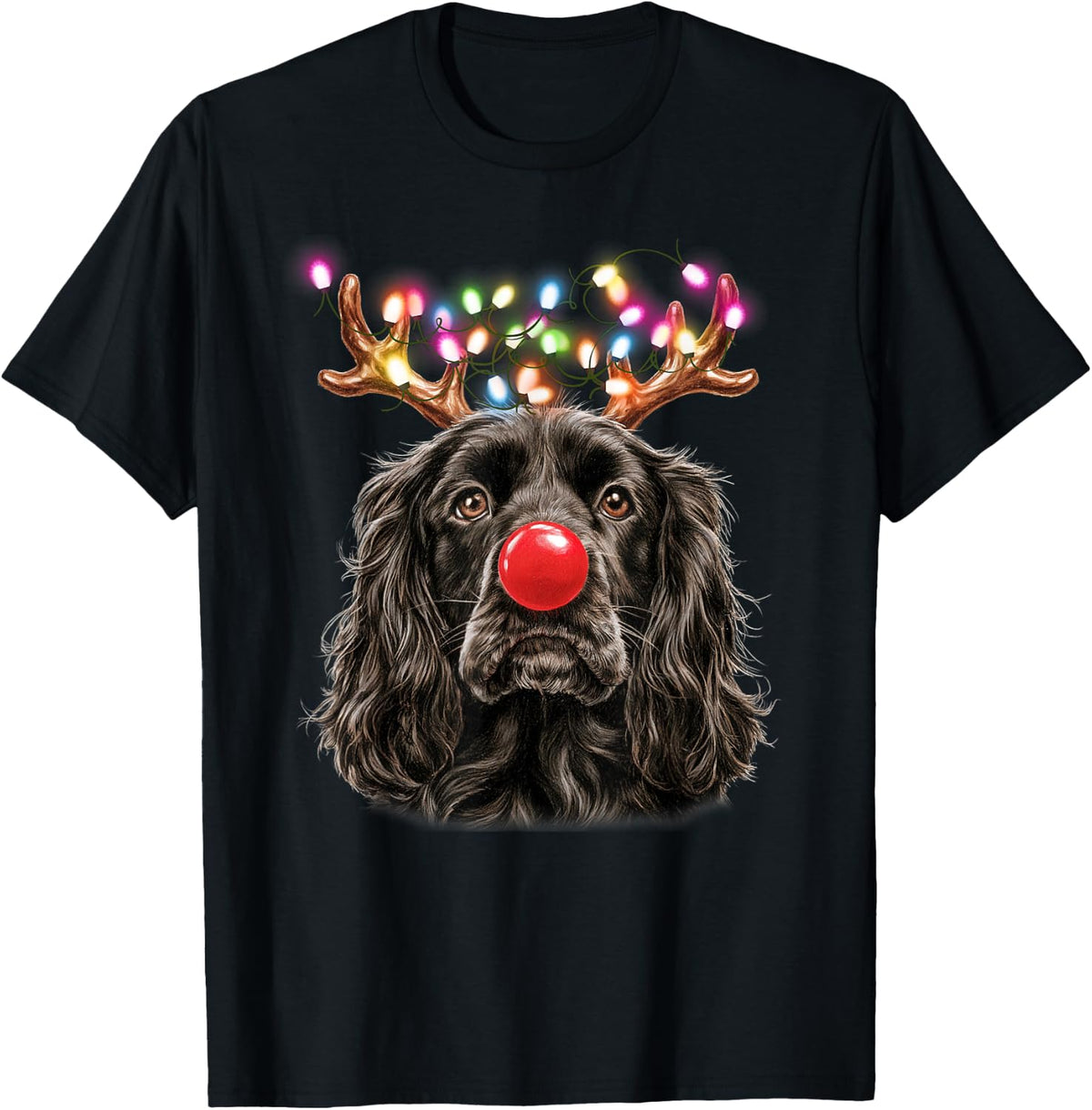 Cocker Spaniel Dog Christmas Reindeer Pajama Xmas T-Shirt - Black