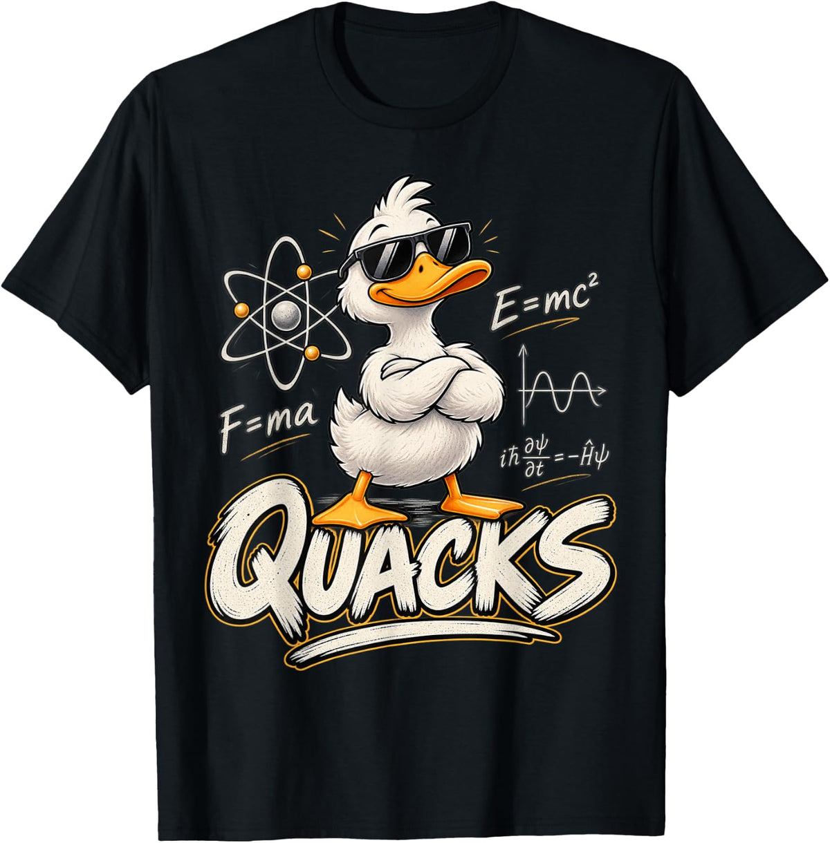 Quacks Funny Physics Pun Duck Science Humor T-Shirt - Black