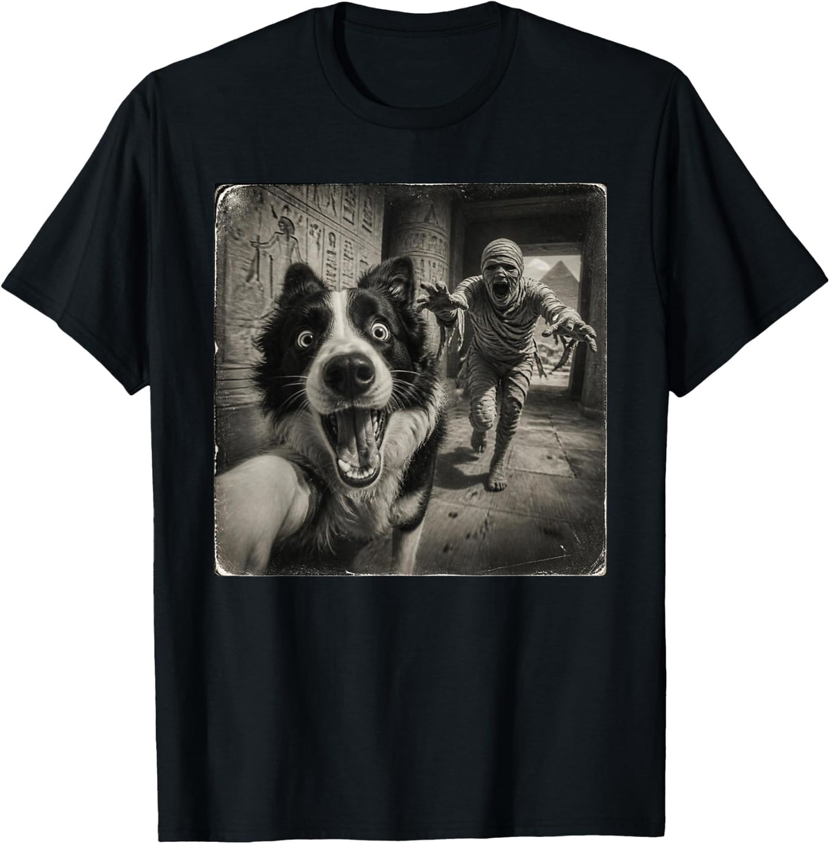 Funny Border Collie Egyptian Mummy T-Shirt - Black