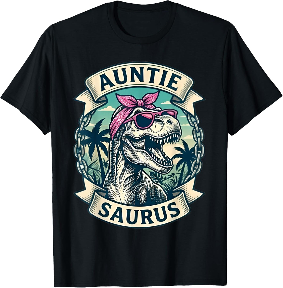 Auntie Saurus Family Matching T Shirts Dinosaur Tees for Women Kids Adults - Black