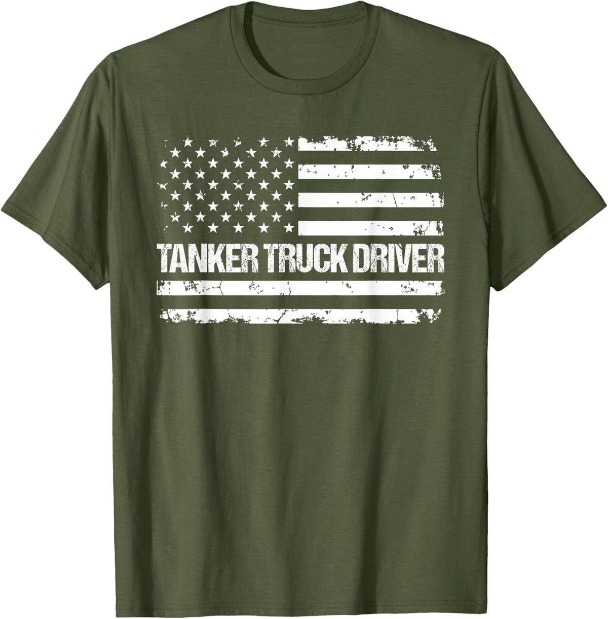 Tanker Truck Driver Flag USA T-Shirt - Olive Green