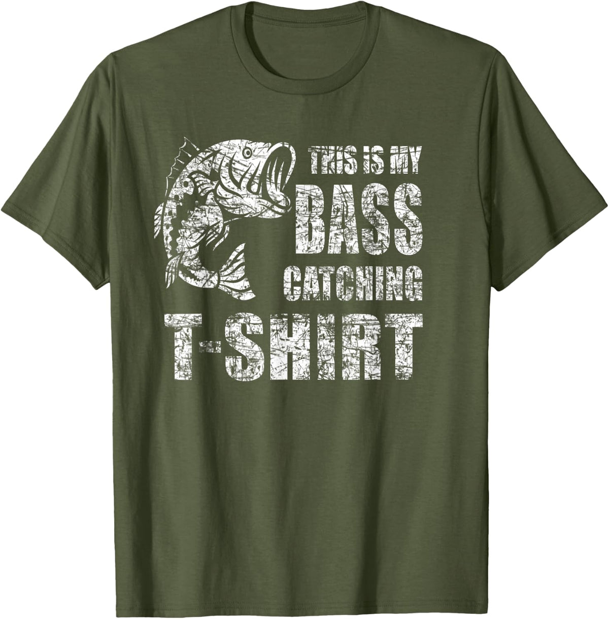 My Bass Catching Tee - Distressed Angler Vintage T-Shirt - Olive Green