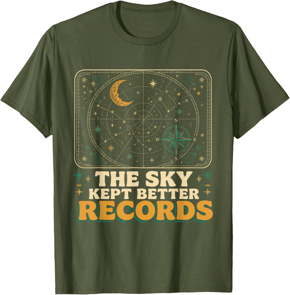 The Sky Kept Better Records Celestial Graphic T-Shirt - Olive Green