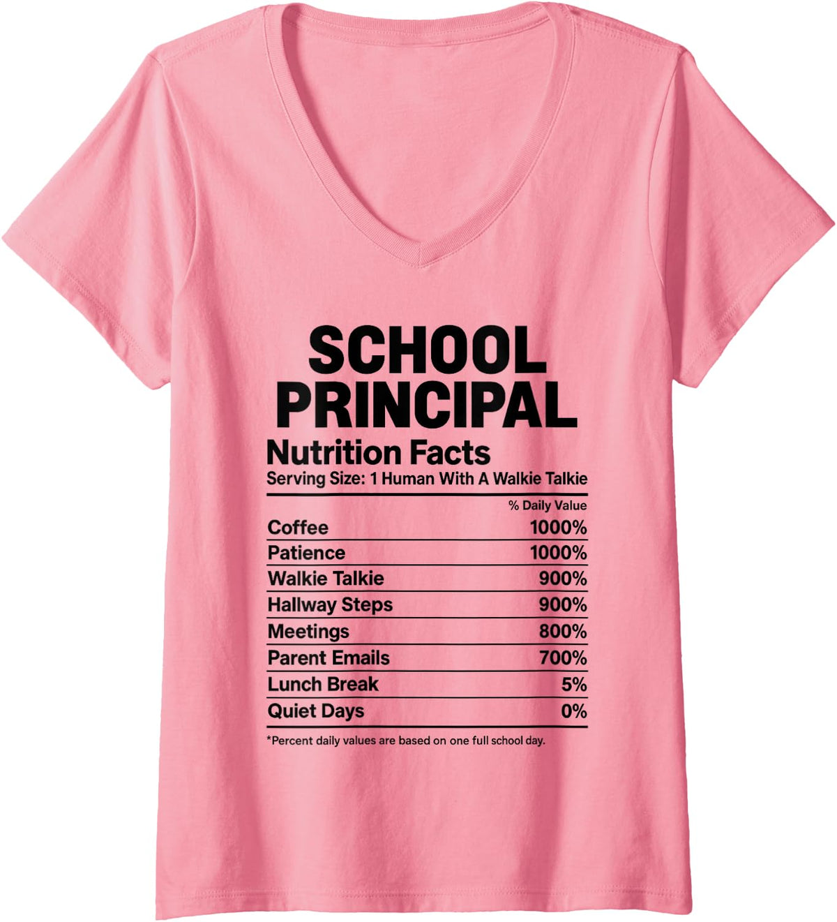 Women's School Principal Nutrition Facts V-Neck T-Shirt - Pink