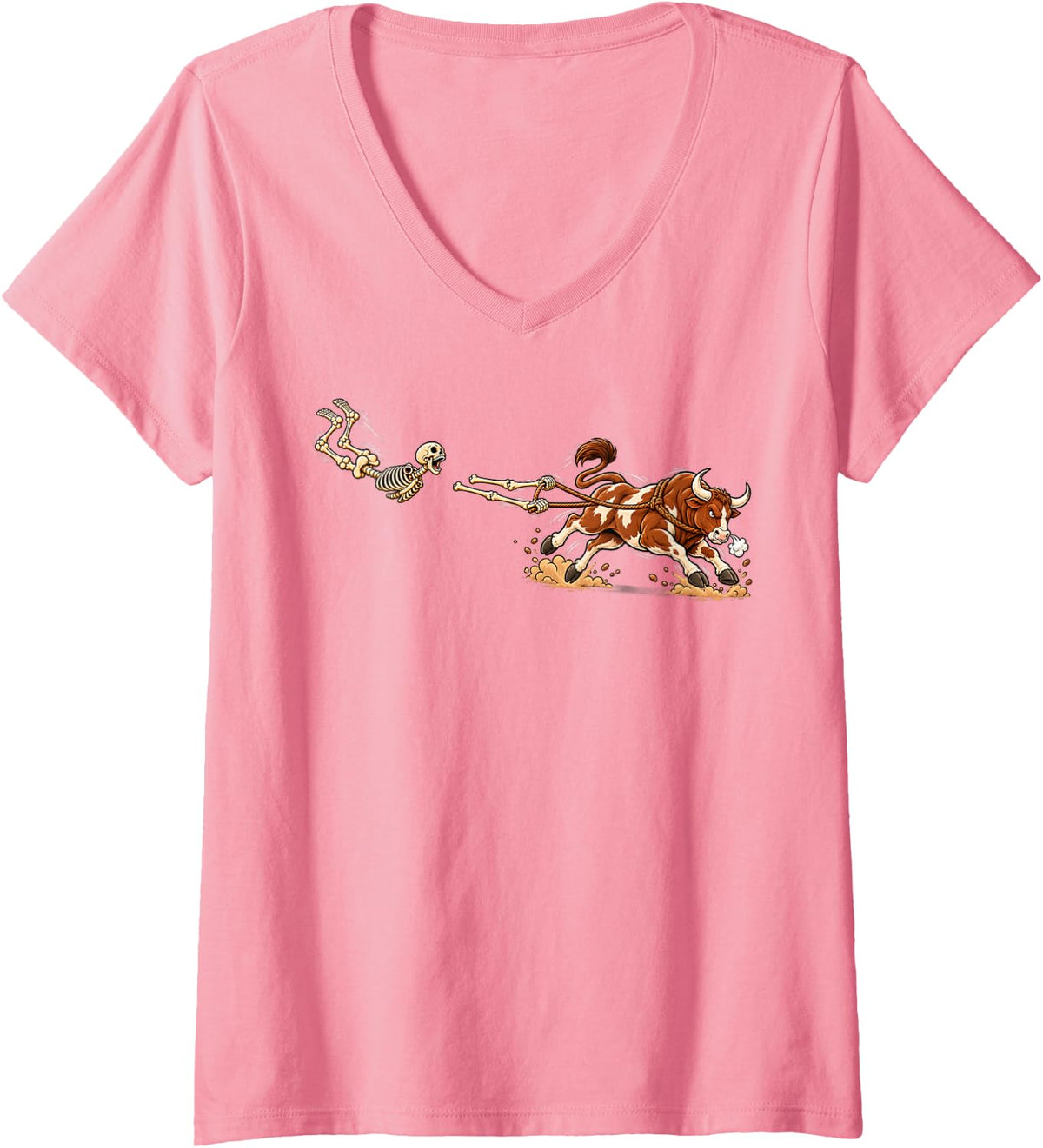 Women's Cowboy Bull Riding Rider Country Western Halloween Injury V-Neck T-Shirt - Pink