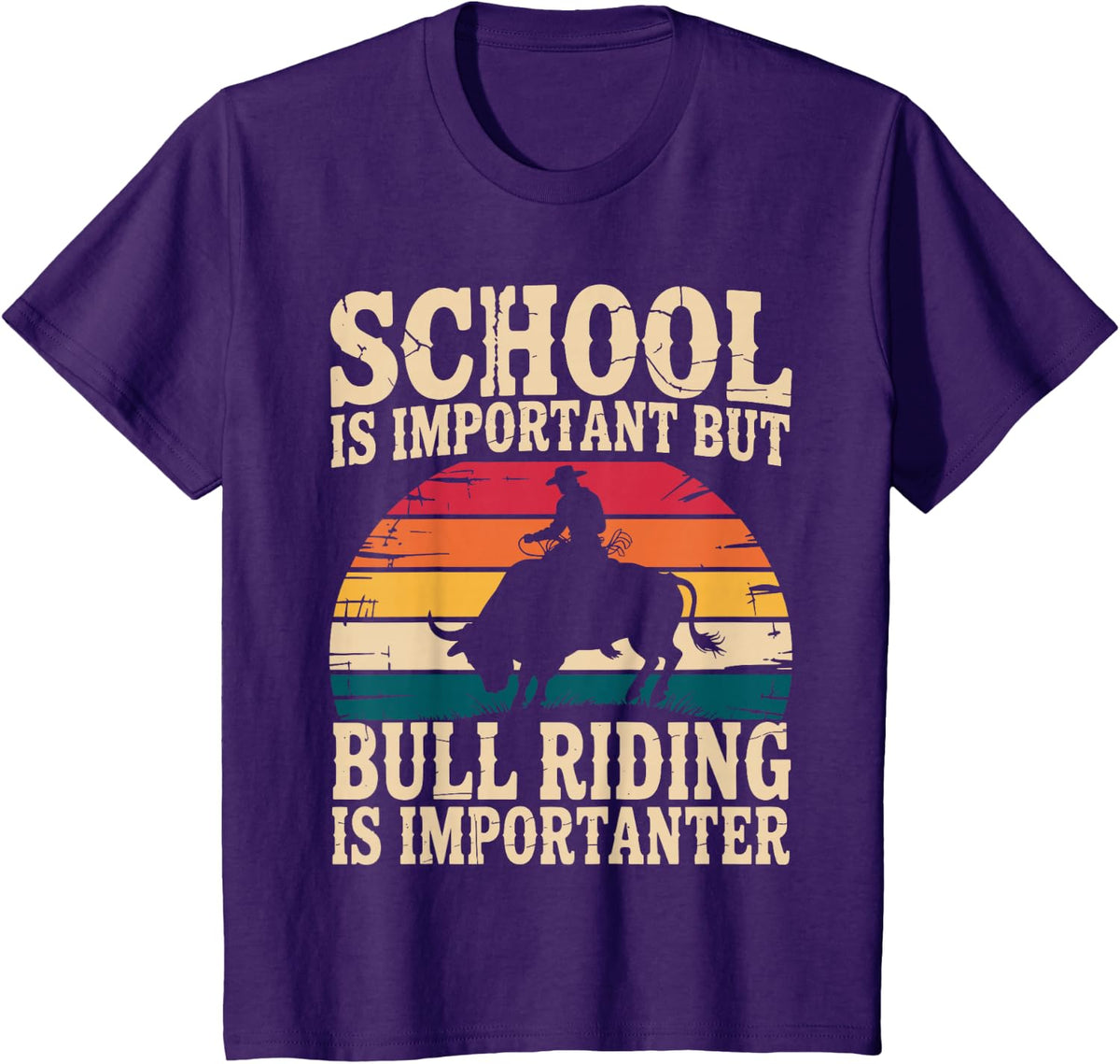 Funny Bull Riding Art for Kids Girls Rodeo Cowboy Bull Rider T-Shirt - Purple
