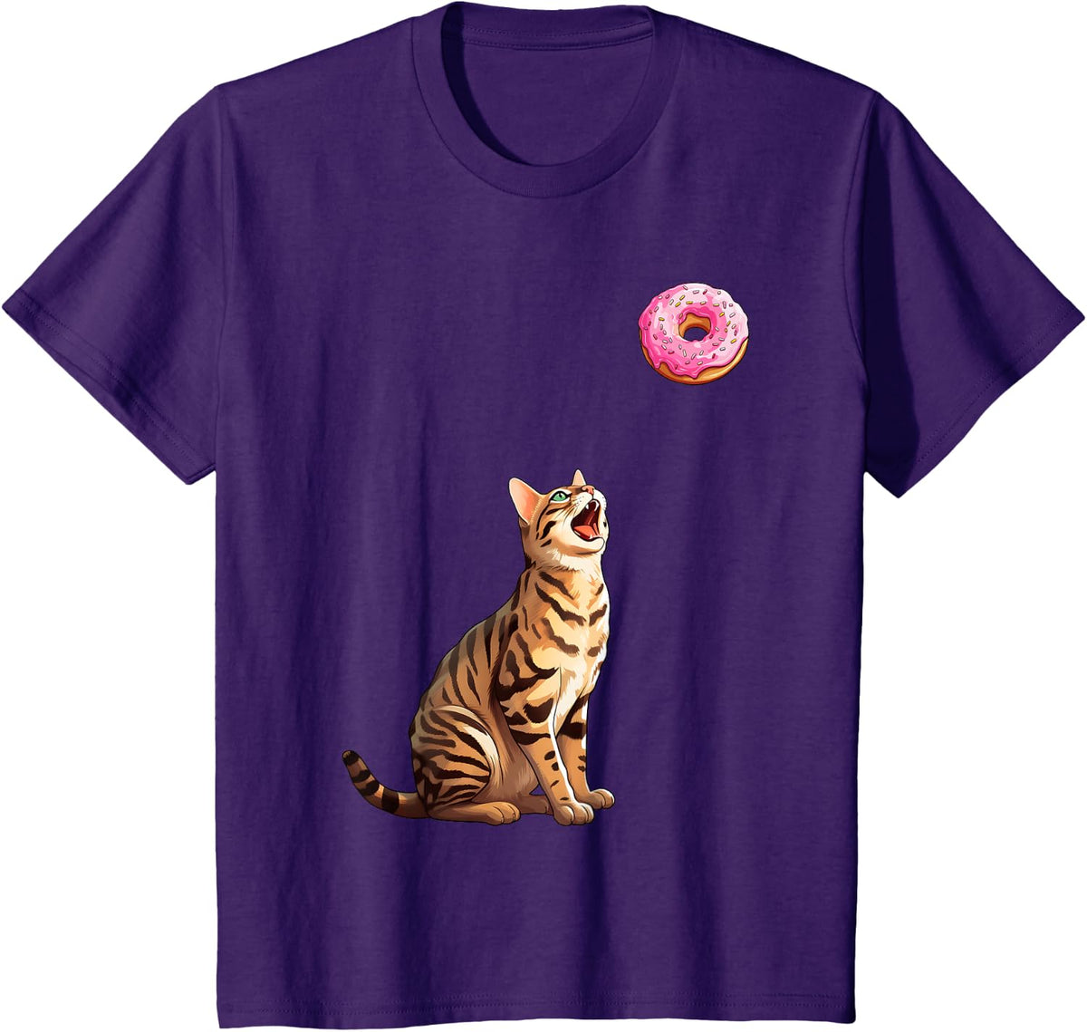 Bengal Cat Staring At Donut, Funny Bengal Cat T-Shirt - Purple