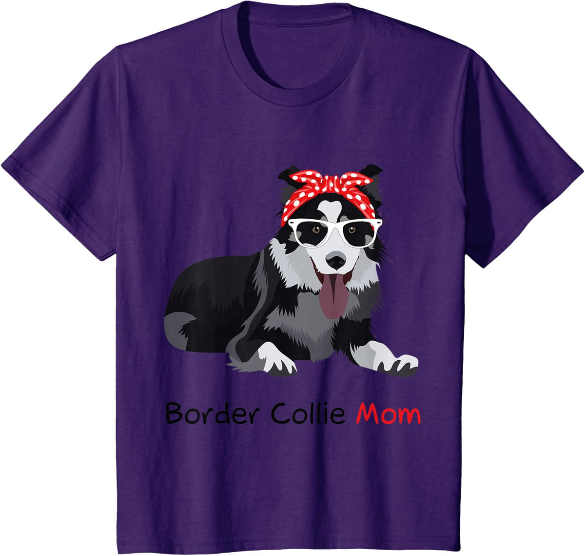 Border Collie Mom Bandana Womens Border Collie Dog T-Shirt - Purple