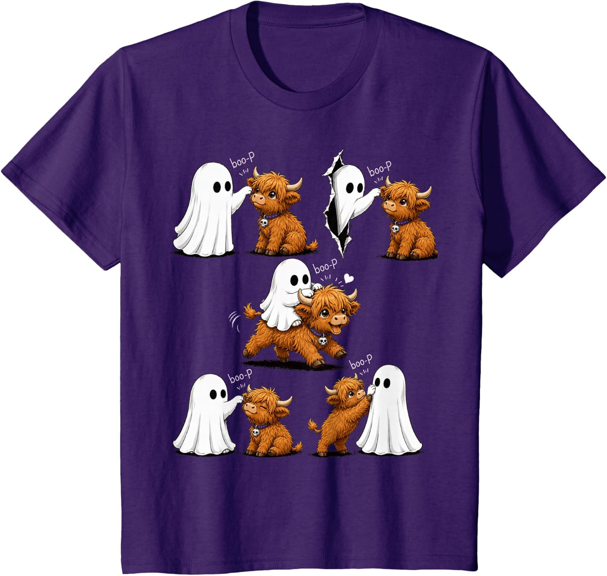Cool Highland Cow Boo P Ghost Nose Boop Halloween Costume T-Shirt - Purple