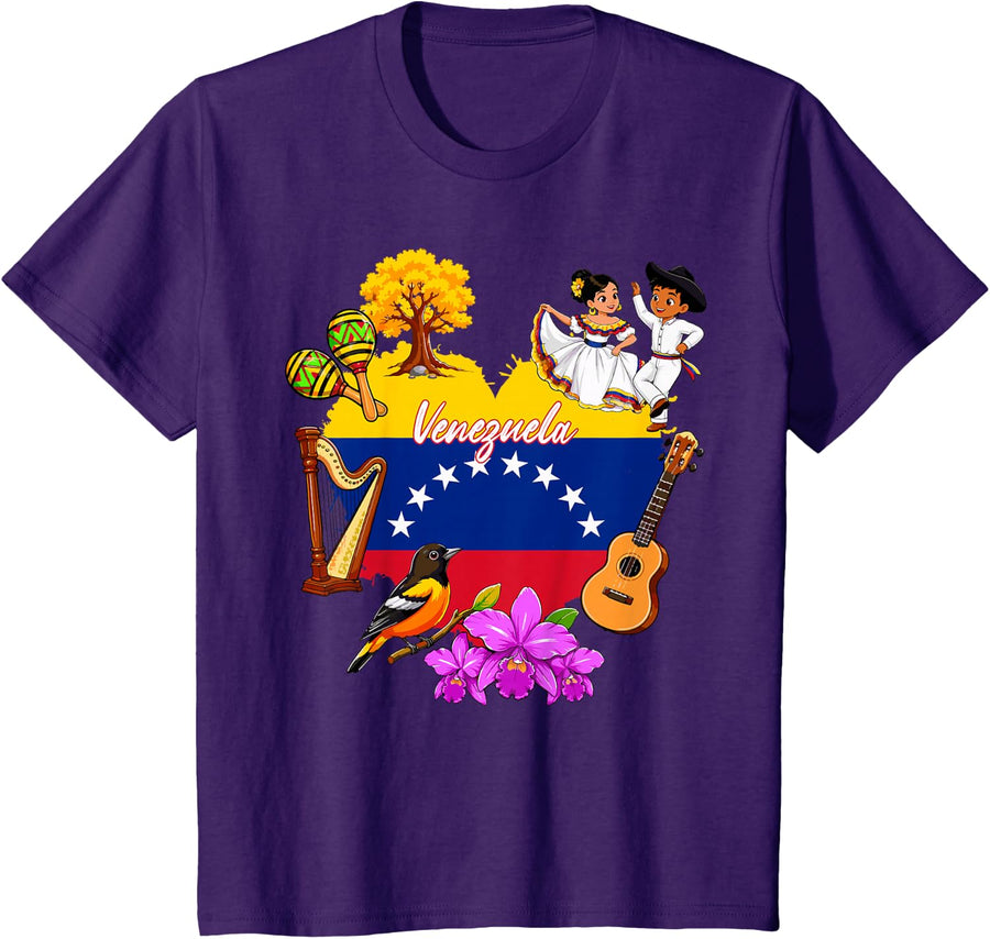 Venezuela Hispanic Heritage Month Venezuelan Flag Heart Kids T-Shirt - Purple