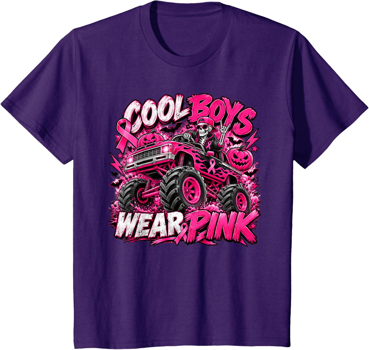 Cool Boys Wear Pink Breast Cancer Awareness T-Shirt T-Shirt - Purple