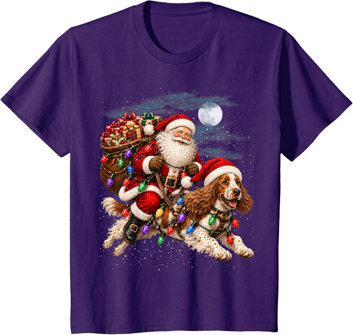English Cocker Spaniel Christmas Lights Holiday Dog Design T-Shirt - Purple