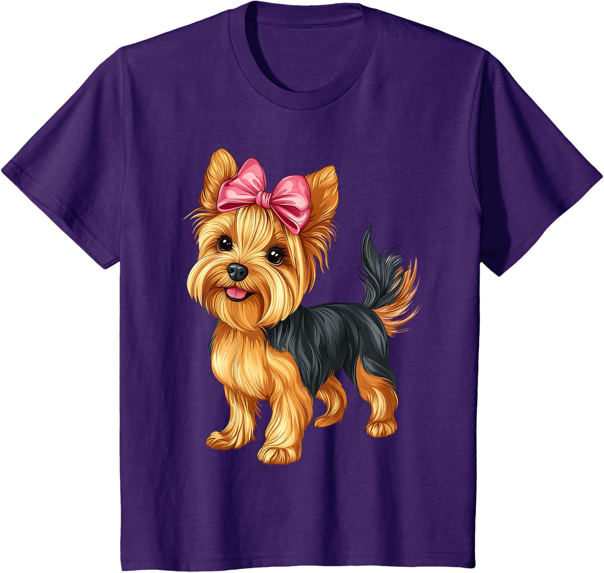 Coquette Bow Yorkshire Terrier Dog Yorkie Mom Girl Pink T-Shirt - Purple