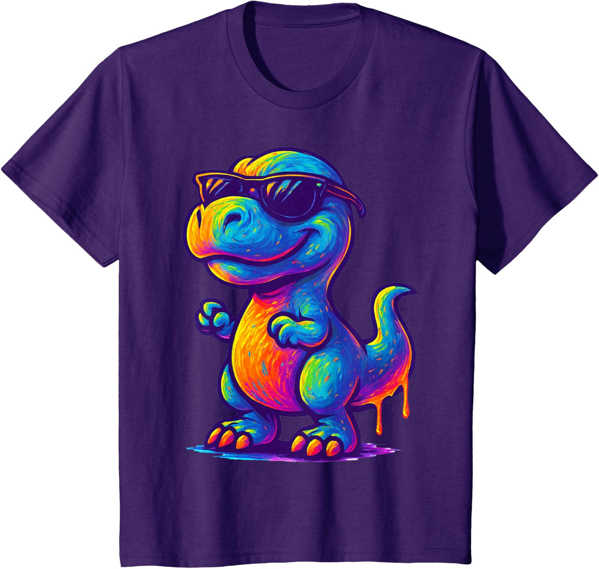 Colorful Neon Dinosaur Retro Cool Fun T-Shirt - Purple