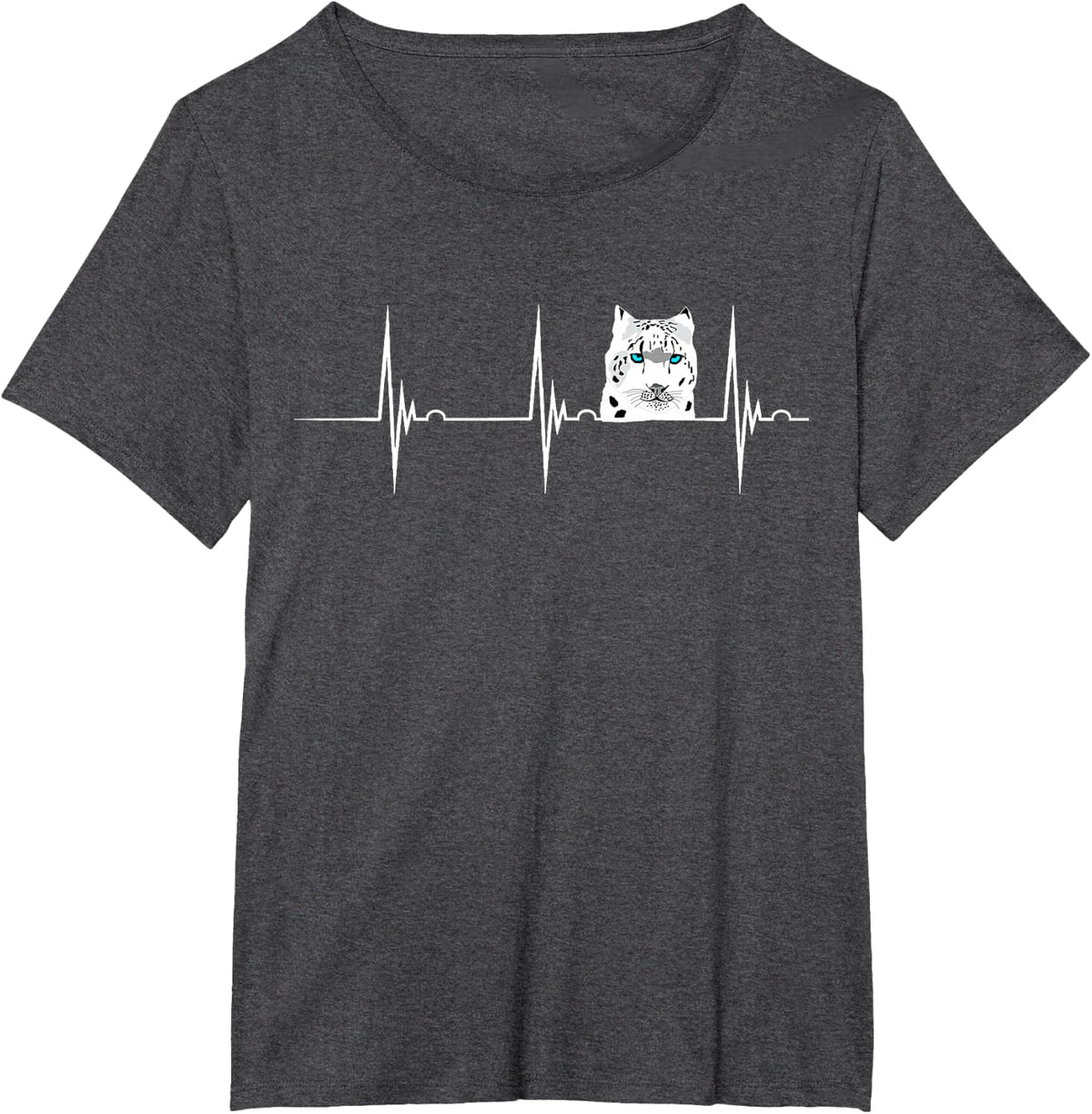 Snow Leopard Heartbeat EKG Pulseline Wild Big Cat T-Shirt - Dark Heather Grey