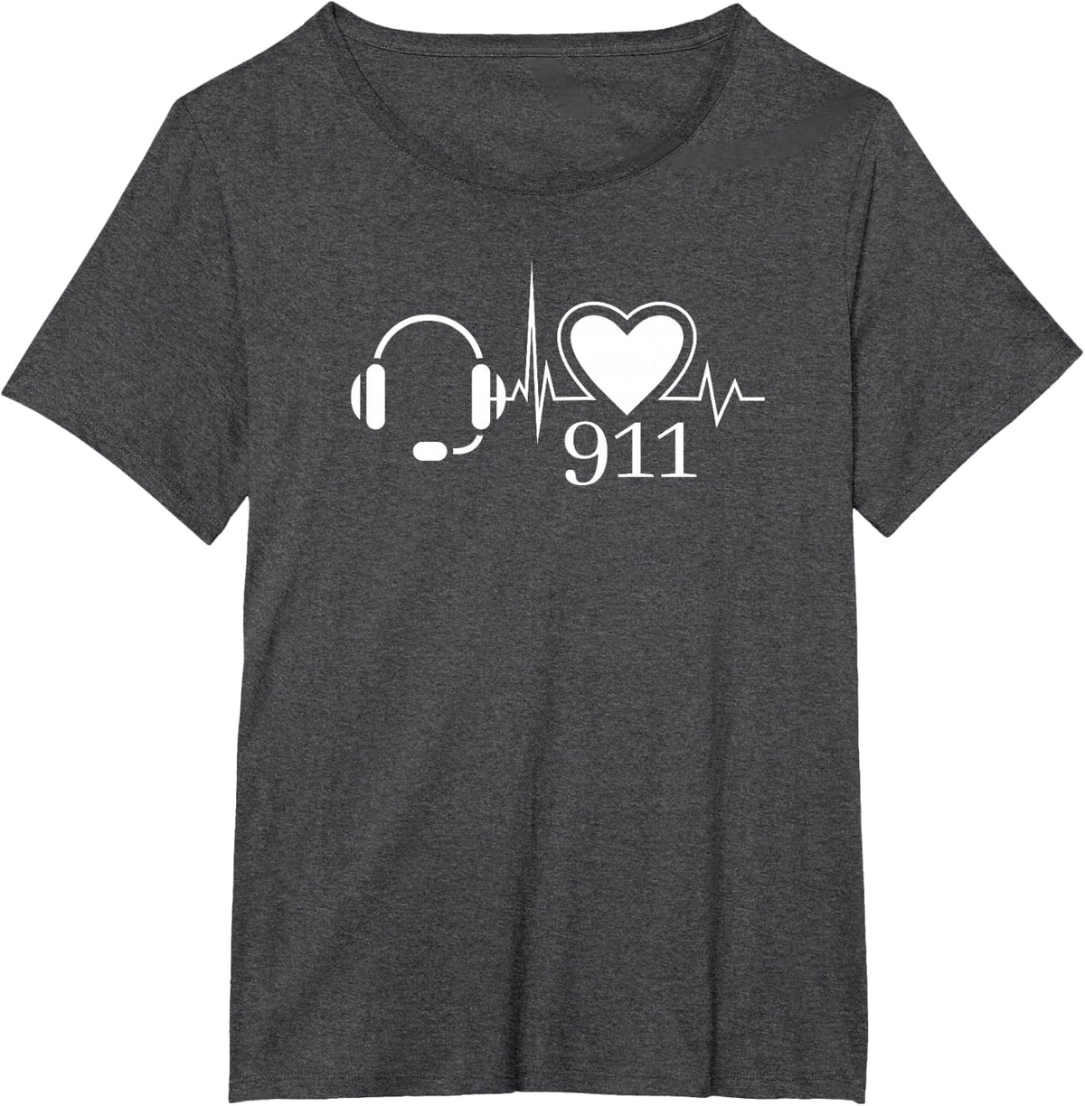911 Police Dispatcher Thin Gold Line Heartbeat Law Enforcemt T-Shirt - Dark Heather Grey